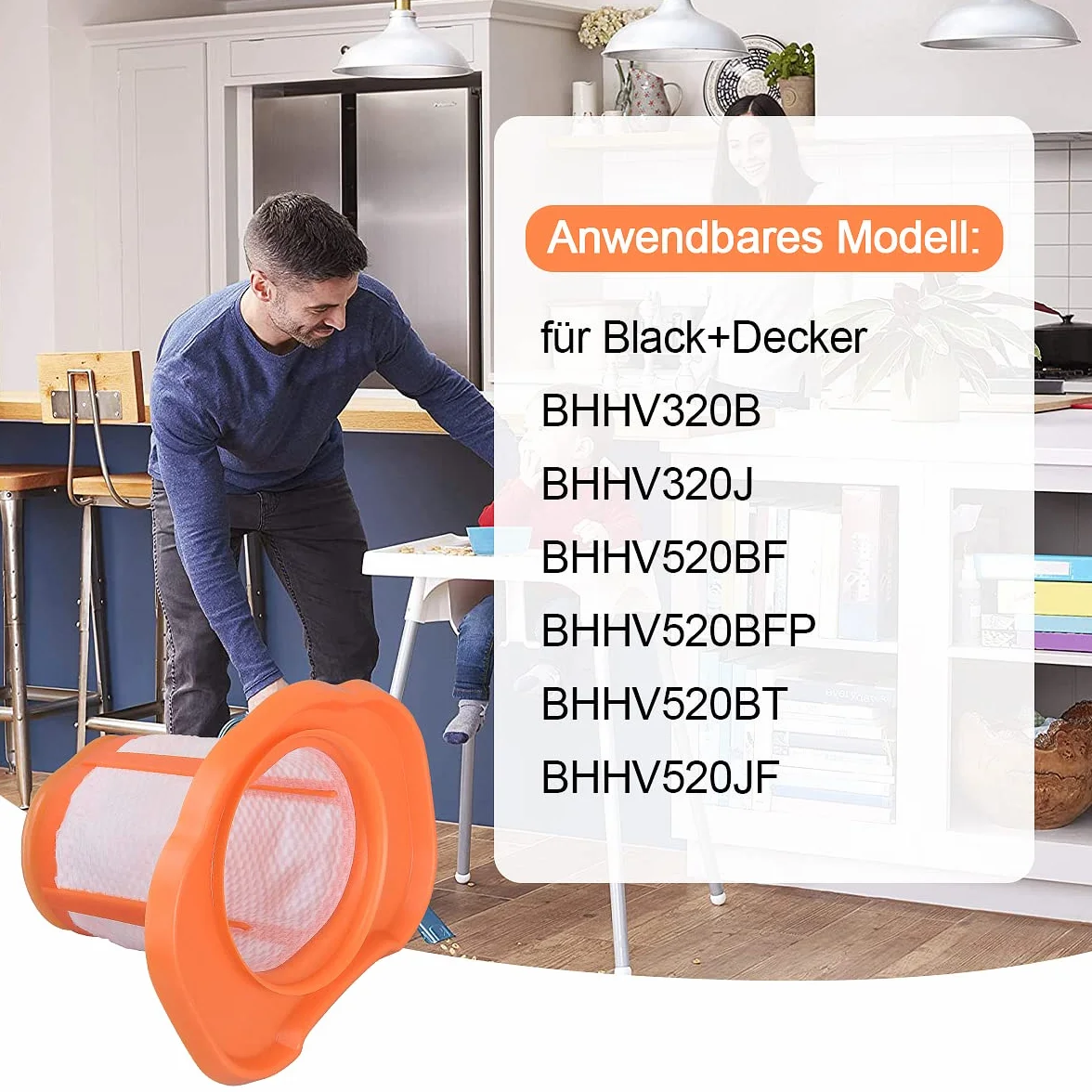 3 filtry do Black+Decker BHHV520BT BHHV520BFP BHHV320B BHHV320J BHHV520BF BHHV520JF akumulatorowy odkurzacz ręczny, części zamienne, filtr wymienny, możliwość prania