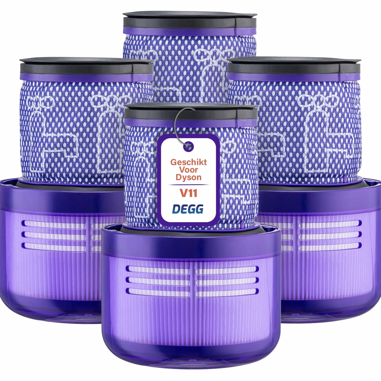 DEGG Filtr Hepa – kompatybilny z Dyson V11 i V15 – nadający się do prania filtr do odkurzacza – filtr wymienny – idealne dopasowanie – akcesoria do odkurzacza – jakość premium – 4 sztuki