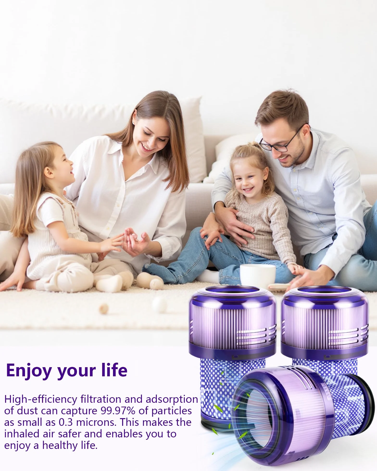 3-pak kompatybilnych filtrów HEPA do Dyson V12 Detect Slim – Washable V12 Vacuum Filter for Absolute, Extra, Total Clean & Fluffy Models – zamienniki części 971517-01