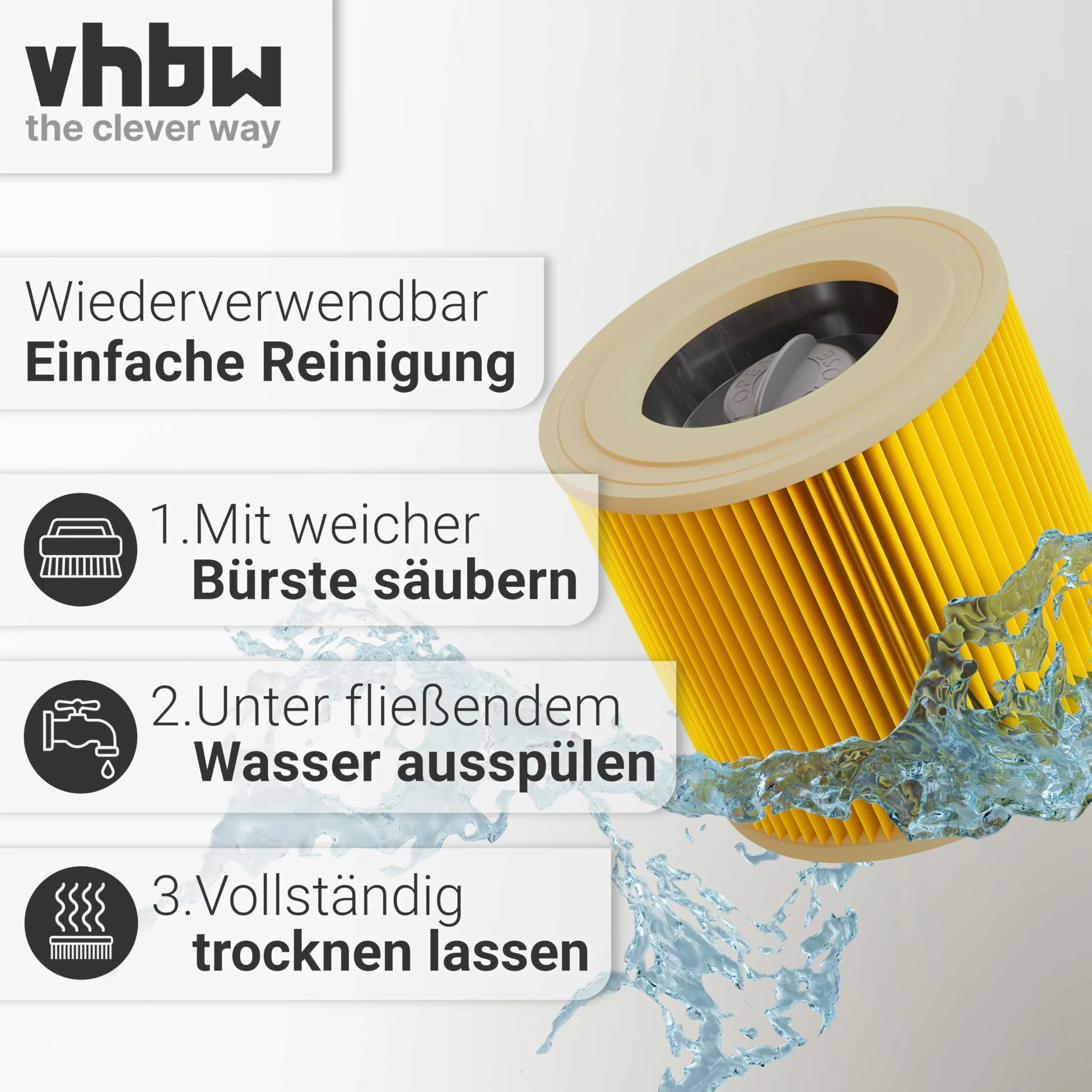 vhbw 3 x wkłady filtrujące do odkurzacza Kärcher MV 3 Premium, MV 3 P Extension Kit jak 6.414-552.0.