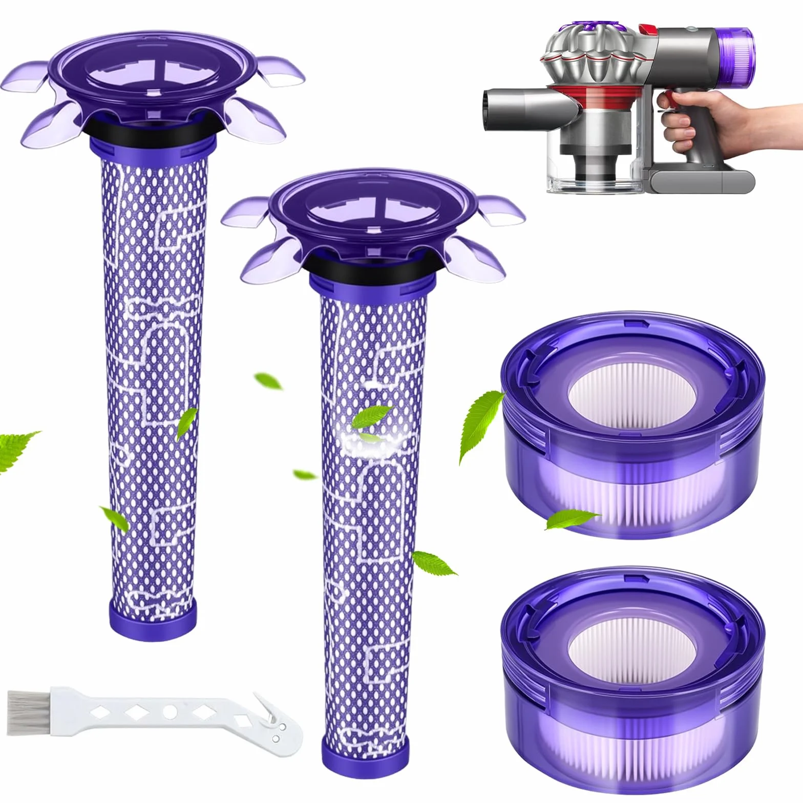 Filtr do odkurzacza Dyson V8 – 5 szt. (2 filtry HEPA + 2 filtry wstępne + 1 szczotka) – kompatybilny z Dyson V8 Animal/Absolute/Motorhead – model 965661-05/967478-05