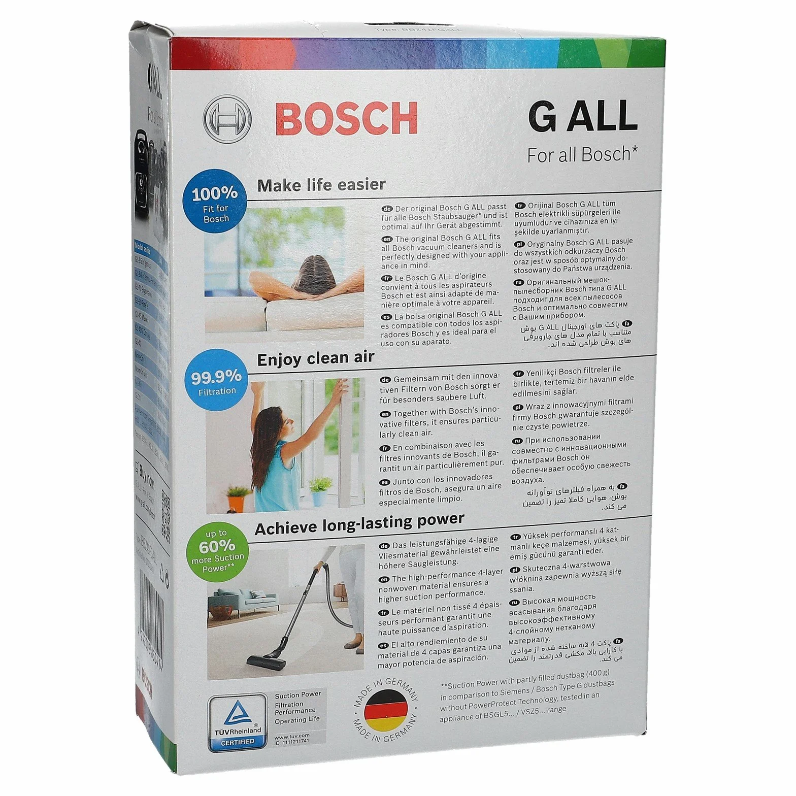 Bosch 4 worki na odkurzacz+worki filtracyjne typu G z mikrofiltrem Siemens 468383
