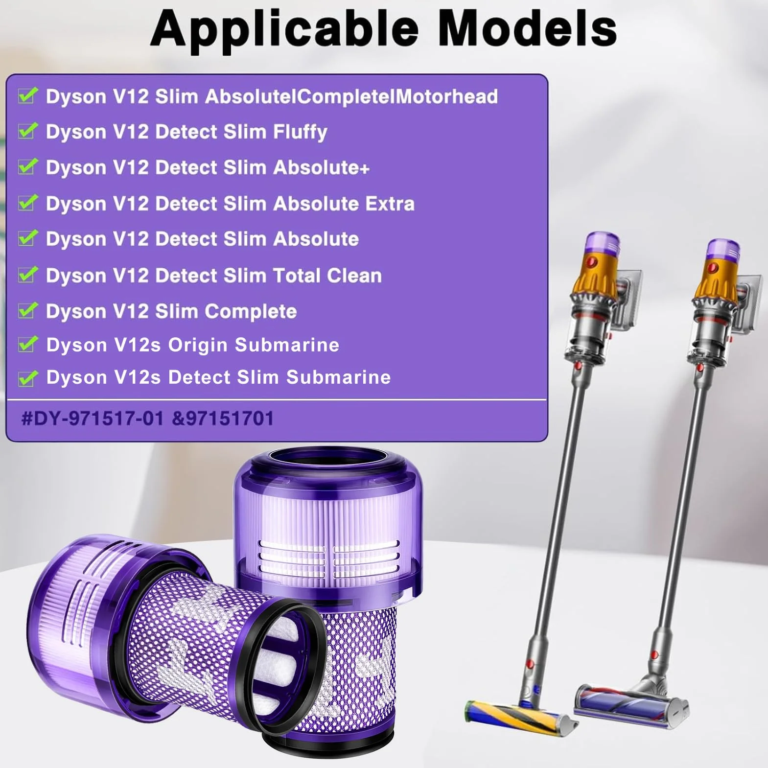 2-pak filtrów HEPA do odkurzacza Dyson V12 Detect Slim, tylny filtr zamienny część 971517-01