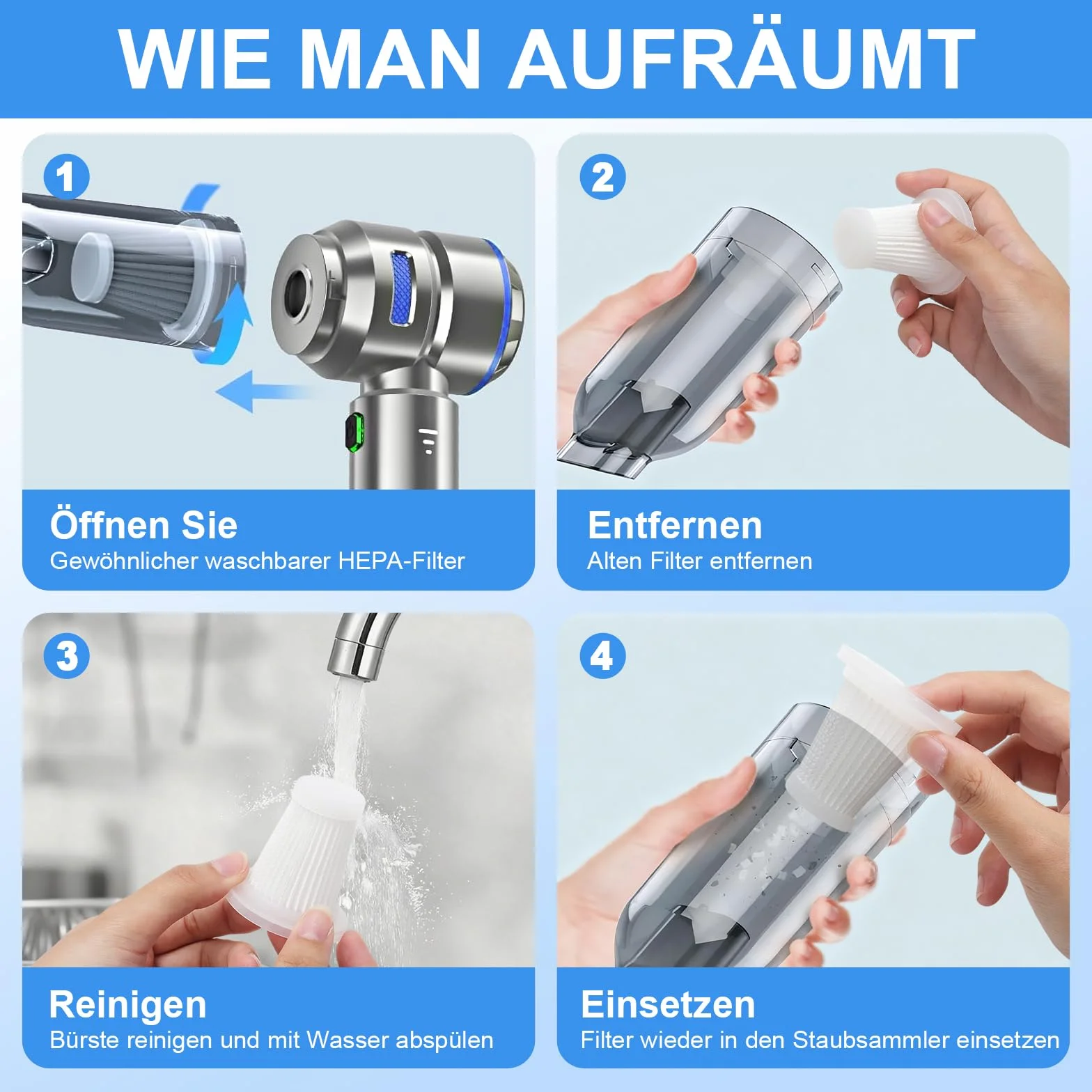 VOSSOT 6 sztuk zamienne filtry do HEPA, zmywalne i wielokrotnego użytku, mini filtry do odkurzaczy ręcznych, kompatybilne z odkurzaczami ręcznymi, filtry do odkurzaczy, automatyczne odkurzacze ręczne
