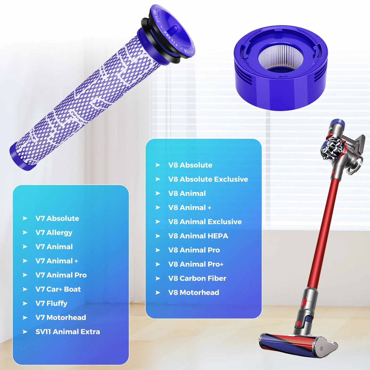 Filtr V7 V8 do Dyson, V7 V8 zastępuje filtry i filtr wstępny do Dyson V8 V7 Pre-Filter, filtr wstępny silnika, 3 filtry HEPA i 3 filtry wstępne V8 V7 zestaw filtrów zapasowych do Dyson
