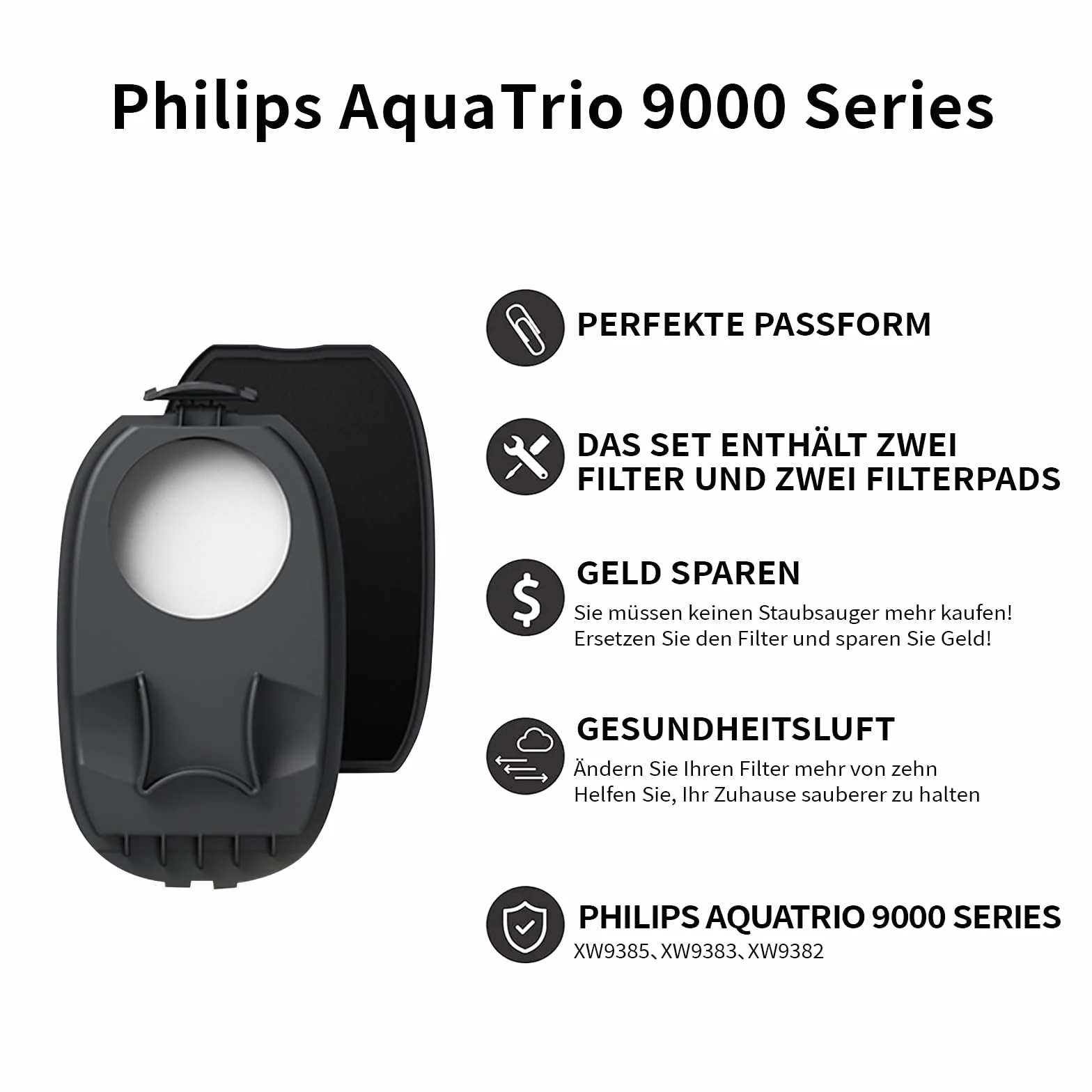 2 sztuki akcesoriów do PHILIPS AquaTrio 9000 Series XW9383 XW9385 XW9382, 2 sztuki filtrów akcesoria