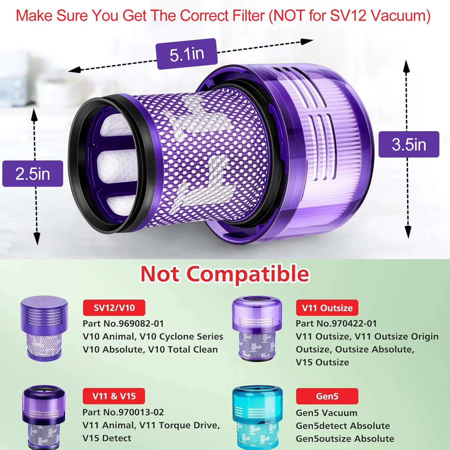 2-pak filtrów HEPA do odkurzacza Dyson V12 Detect Slim, tylny filtr zamienny część 971517-01