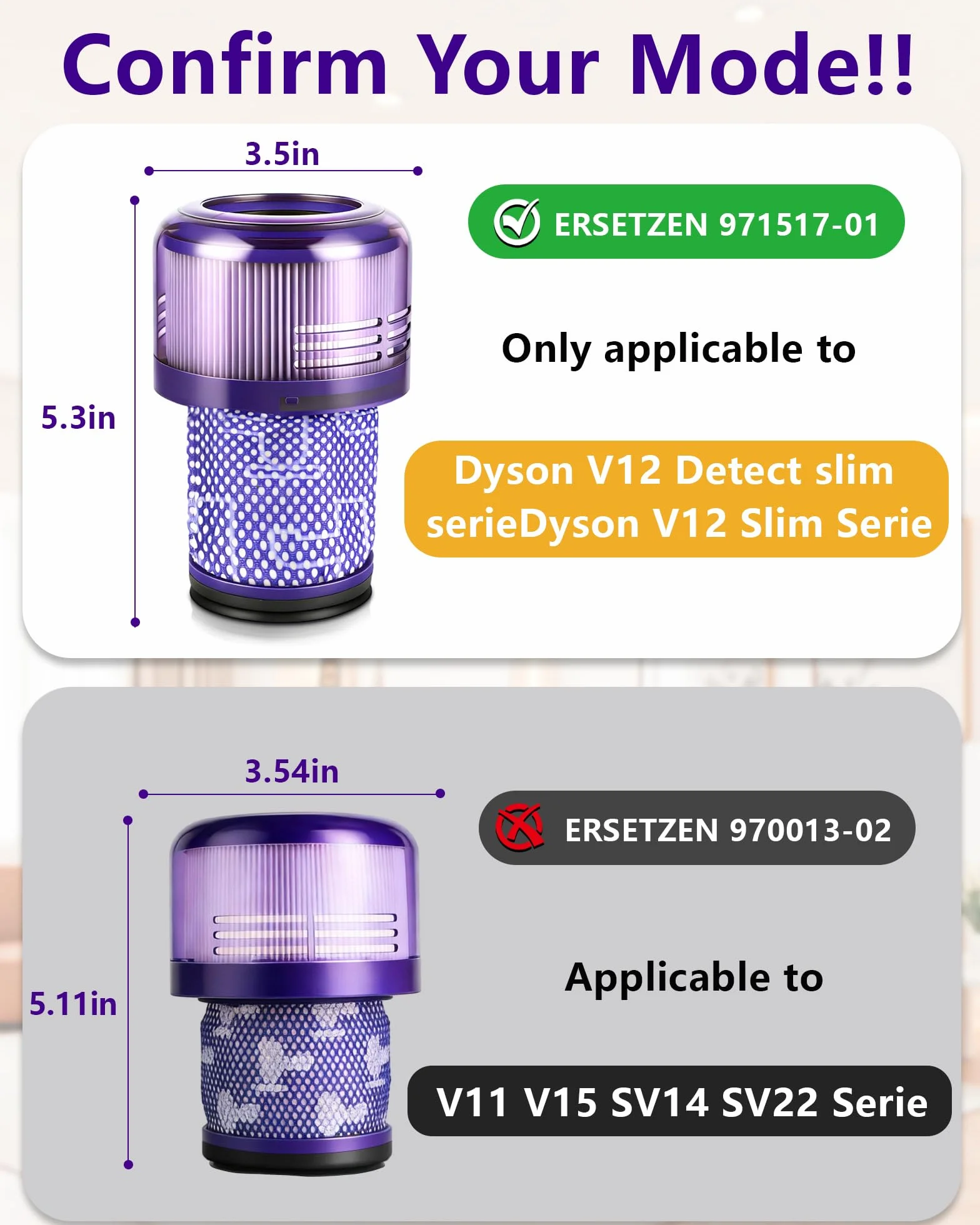 3-pak kompatybilnych filtrów HEPA do Dyson V12 Detect Slim – Washable V12 Vacuum Filter for Absolute, Extra, Total Clean & Fluffy Models – zamienniki części 971517-01