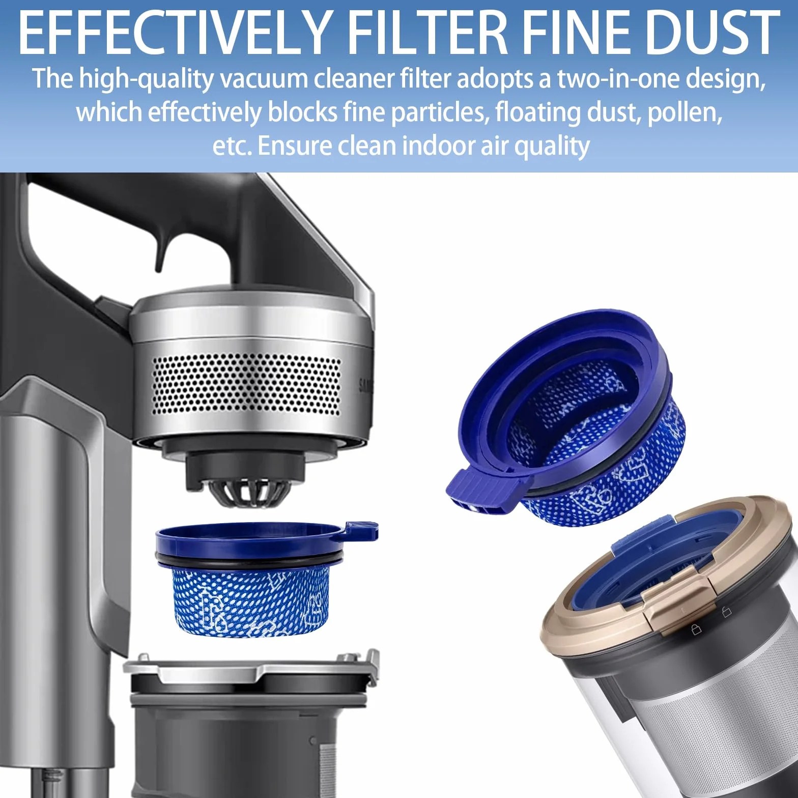 Zestaw 2 filtrów do odkurzacza, zmywalny mikrofiltr, akcesoria do filtrów do odkurzacza, kompatybilne z Samsung Bespoke VS20A95923W, VS20A95823W/SA, VS20A95993W/SA, VS20A95973B/SA