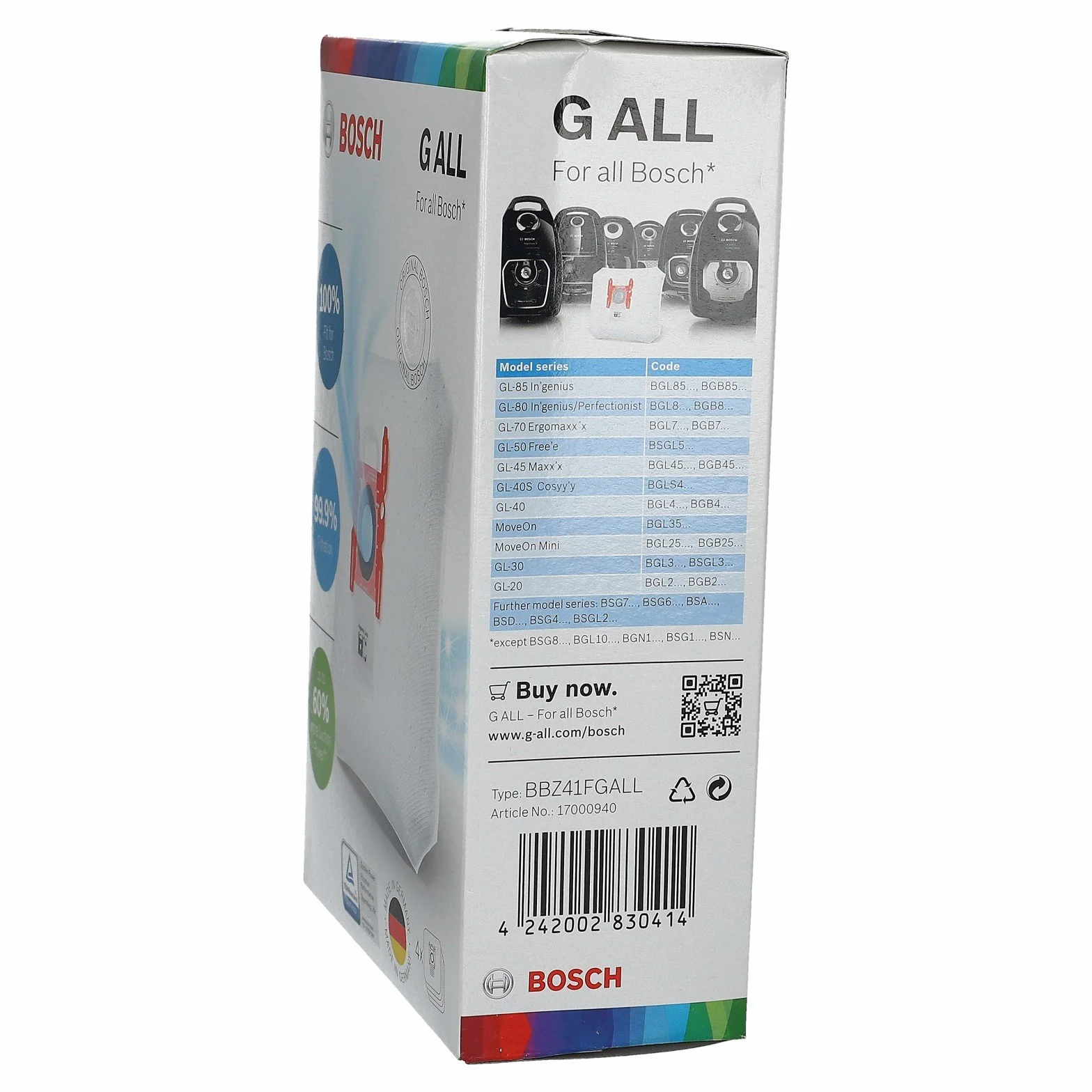 Bosch 4 worki na odkurzacz+worki filtracyjne typu G z mikrofiltrem Siemens 468383
