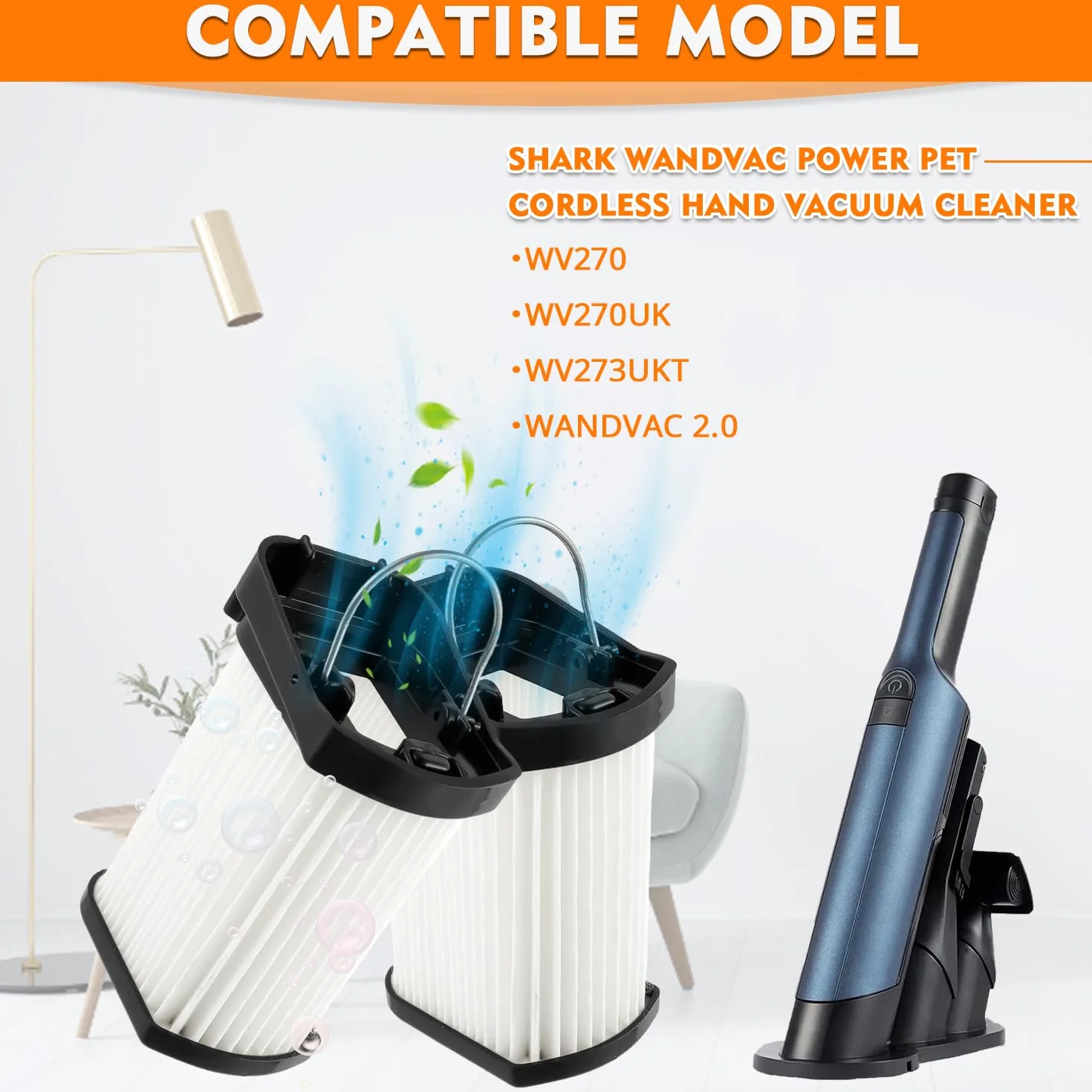 Filtr WV270 kompatybilny z akumulatorowym odkurzaczem ręcznym Shark WV270UK WV273UKT WandVac 2.0 (4 sztuki)