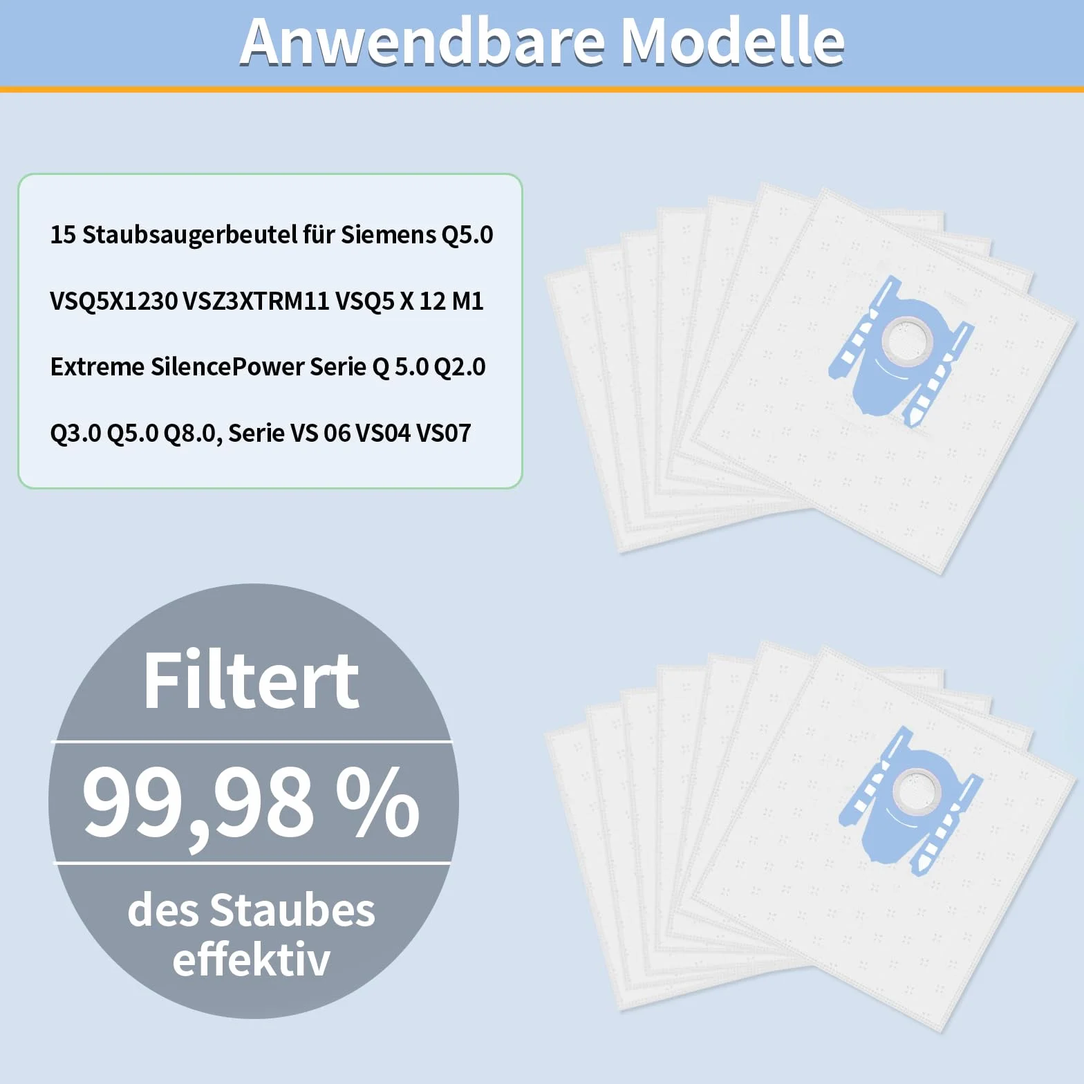 15 worków do odkurzacza dla Siemens Q5.0 VSQ5X1230 VSZ3XTRM11 VSQ5 X 12 M1 i Extreme Silence Power Seria Q 5.0 S62 S67 S68 S73