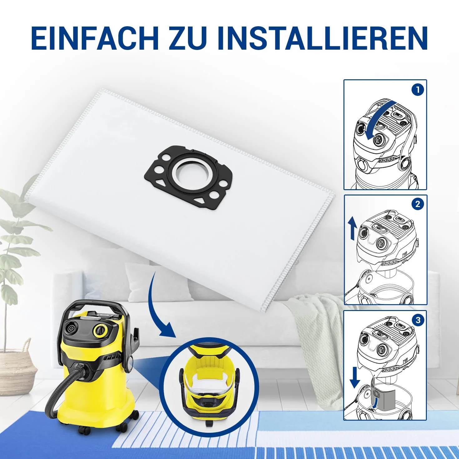 VIOKS 4 x worki do odkurzacza zamiennik do Kärcher 2.863-006.0 worki filtracyjne z włókniny KFI 487 - Kärcher worki filtracyjne z włókniny do odkurzacza Kärcher do odkurzaczy na mokro i sucho WD4 WD5