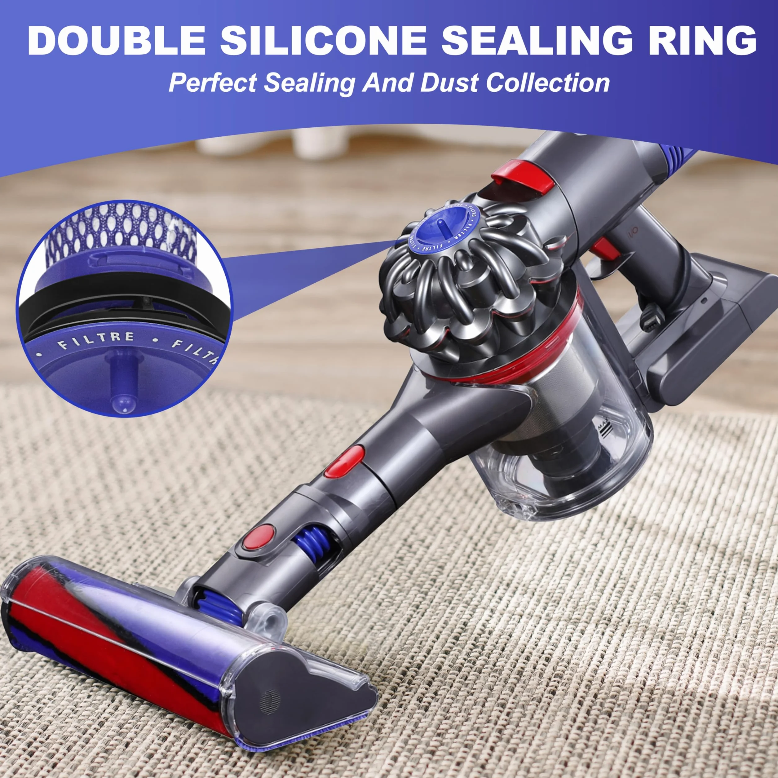 1 filtr wstępny i 1 zestaw zastępczy filtra końcowego do odkurzacza bezprzewodowego Dyson V7, V8 Animal i V8 Absolute, zastępuje część # 965661-01 i 967478-01 - 2 filtry z 1 szczotką