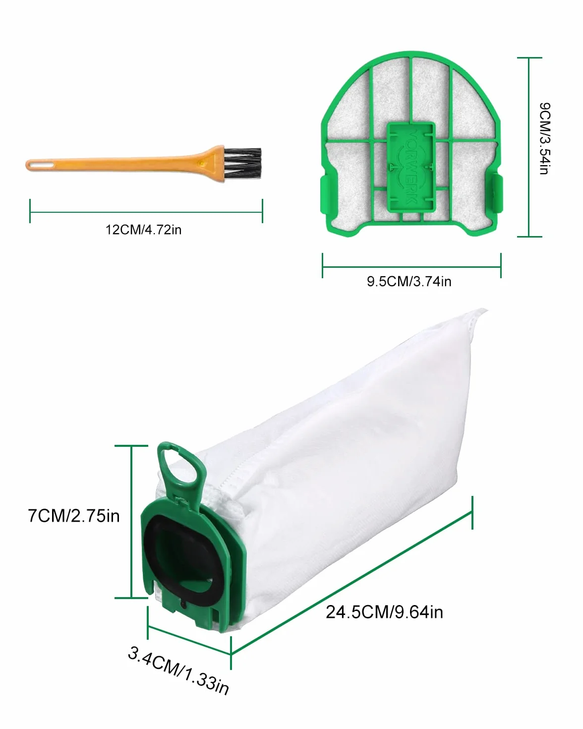 Worki do odkurzacza Vorwerk, 10 sztuk, z 2 filtrami silnika i szczotką premium do filtra odkurzacza, worek na kurz do odkurzacza Kobold VB100