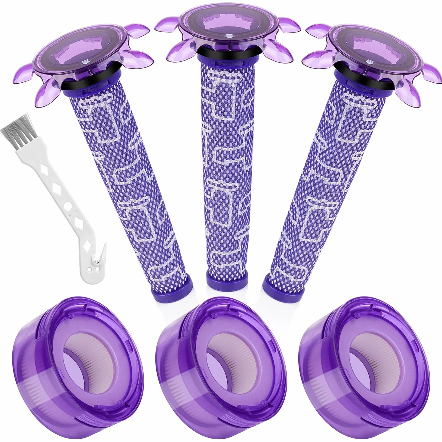 V7 V8 zestaw wymiennych filtrów próżniowych do Dyson Upgraded V8 FOCUS Mattress SV25 SV37, 3 filtry wstępne i 3 filtry HEPA nr 965661-05 & 967478-05
