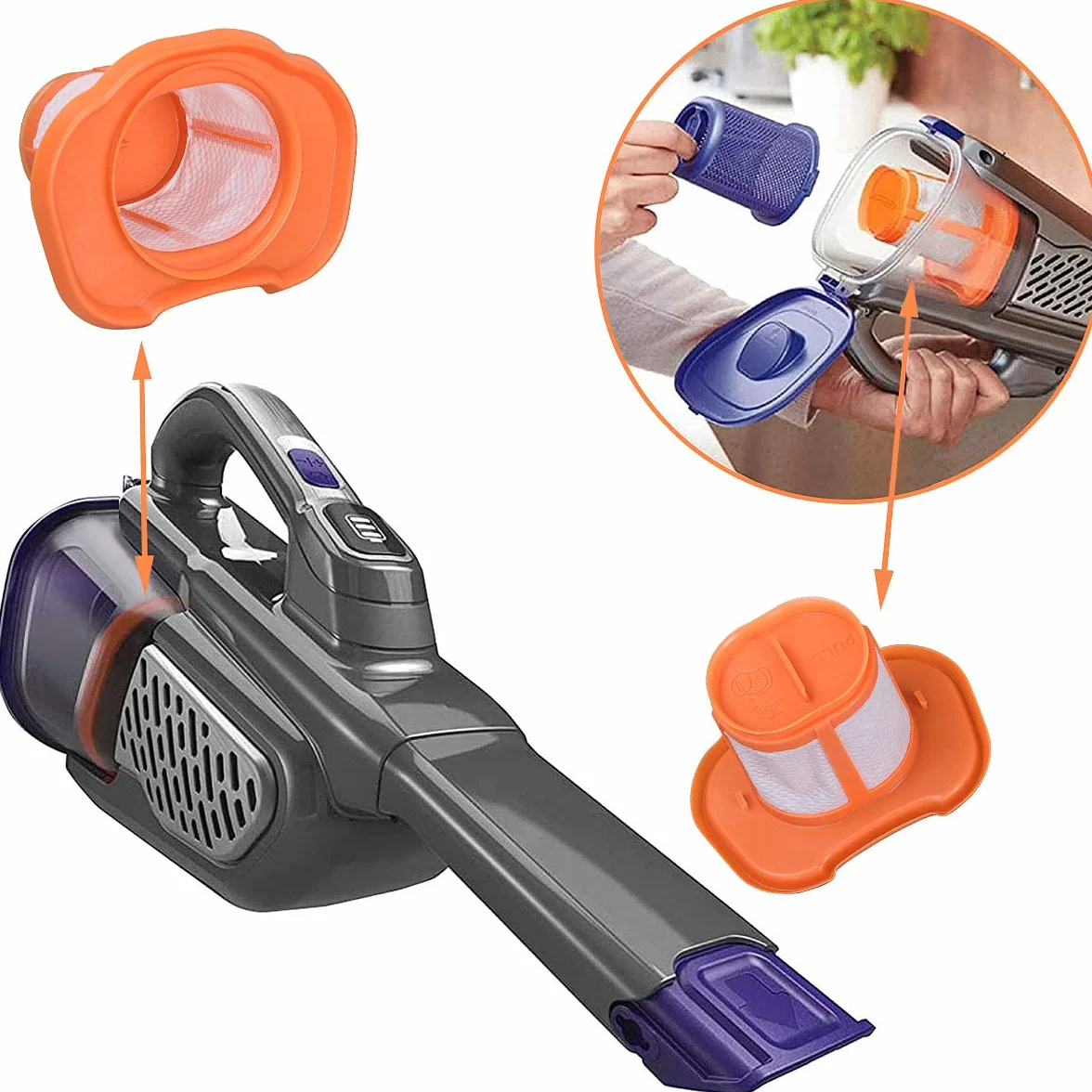 3 filtry do Black+Decker BHHV520BT BHHV520BFP BHHV320B BHHV320J BHHV520BF BHHV520JF akumulatorowy odkurzacz ręczny, części zamienne, filtr wymienny, możliwość prania