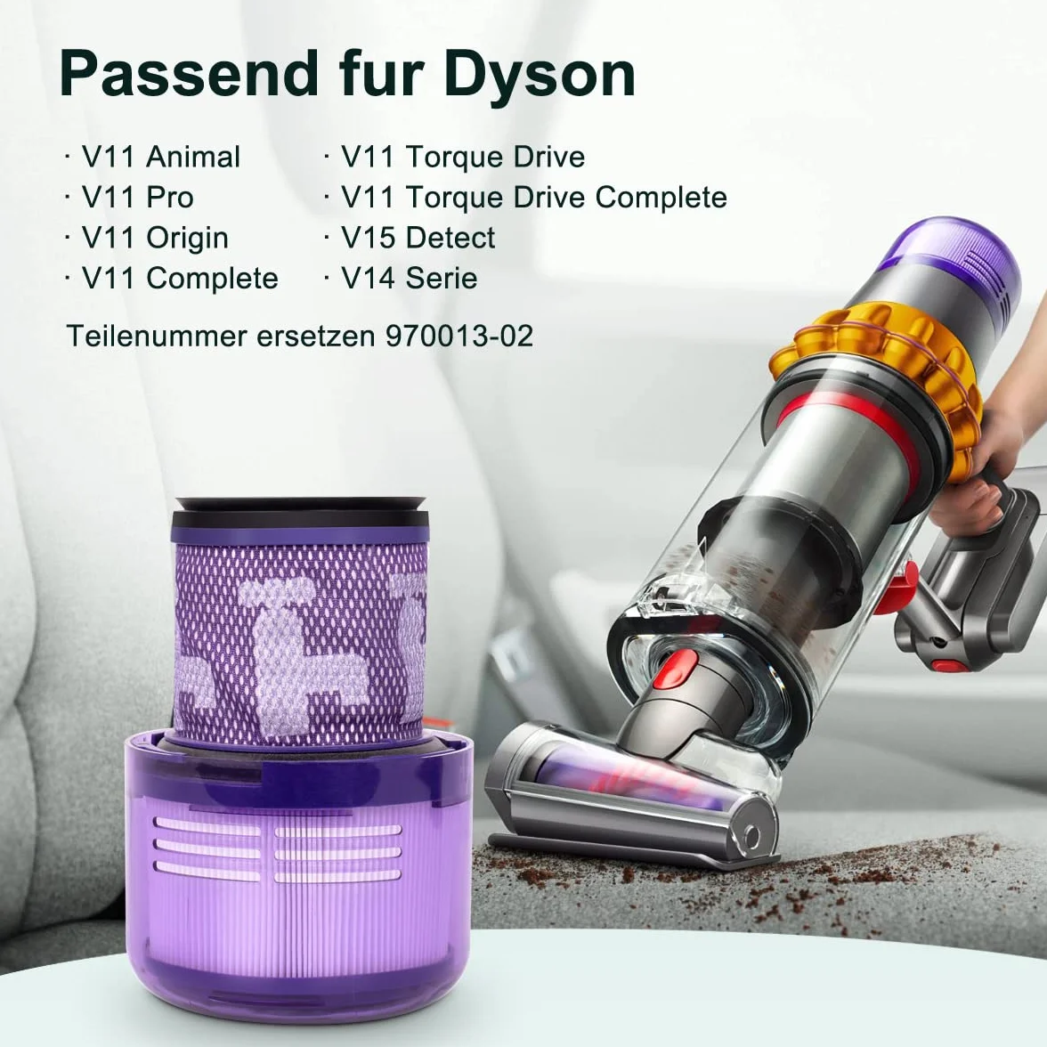 WuYan Zmywalny duży filtr do Dyson V11 Sv14 Cyclon Animal absolutny czysty bezprzewodowy odkurzacz, filtr zastępczy