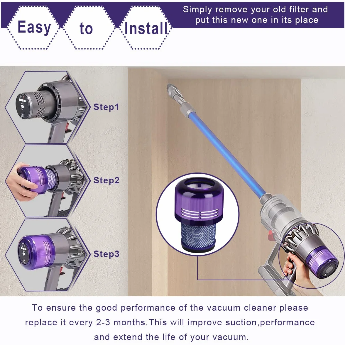 3 szt. filtr V11 do Dyson, filtry zamienne do Dyson V11 V15 SV14 Absolute Animal Detect Torque Drive ze szczotką do czyszczenia, zmywalny filtr próżniowy V11, części zamienne # DY-970013-02