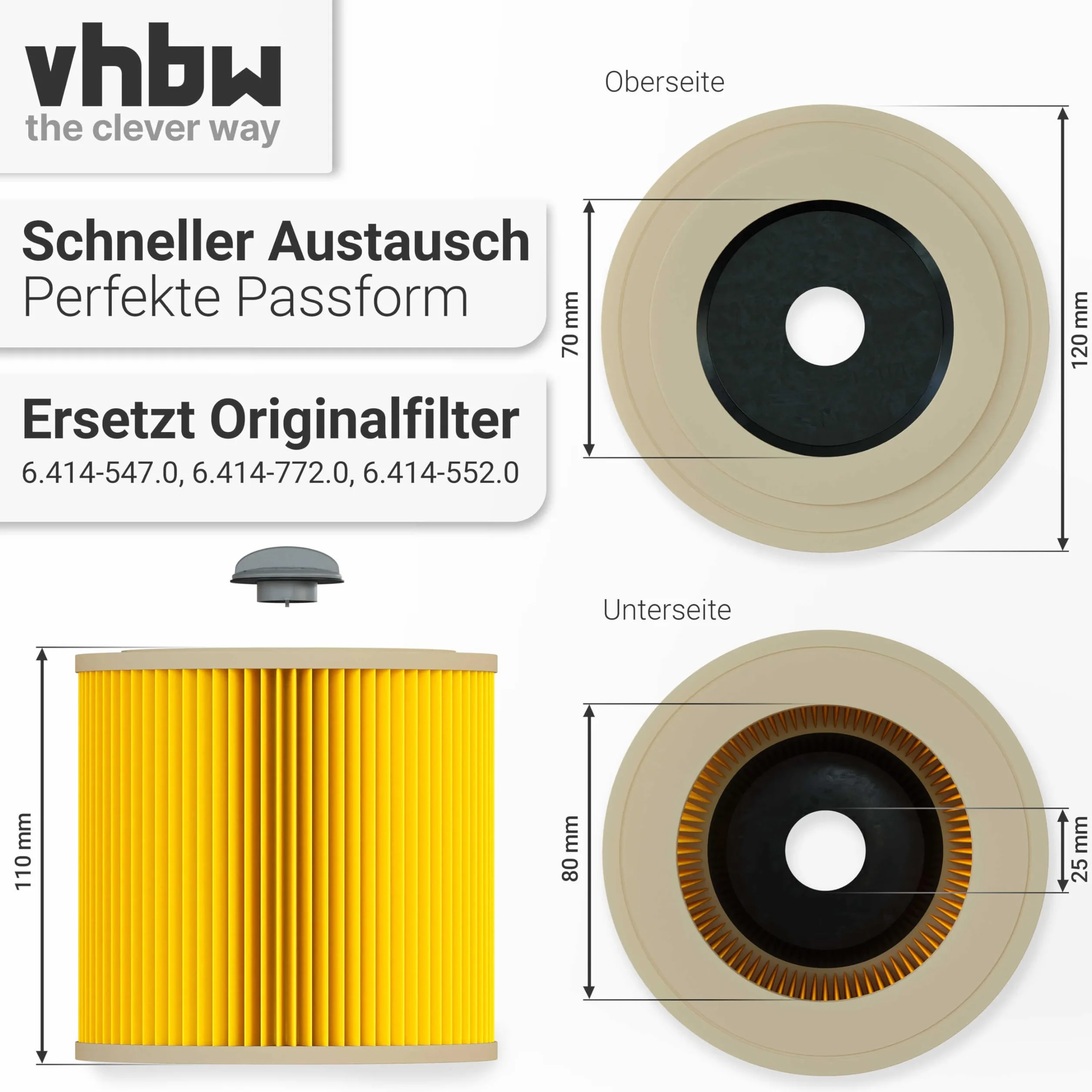 vhbw 3 x wkłady filtrujące do odkurzacza Kärcher MV 3 Premium, MV 3 P Extension Kit jak 6.414-552.0.