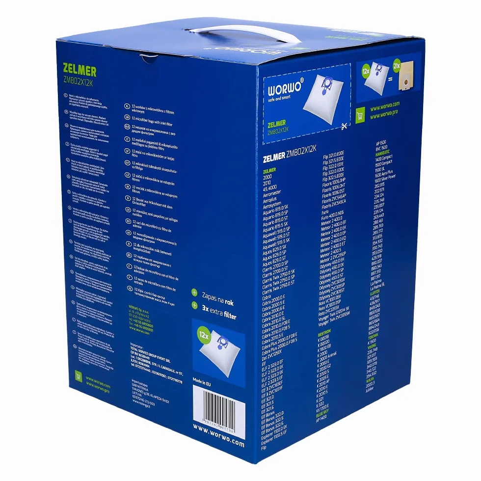 Wessper 12x Syntetyczne Worki do Odkurzacza pasujące do Zelmer Odyssey Protecto Meteor 2 Aquawelt 2000, 2010, 49.4000 Cobra Flip Aquos Aquario Elf Explorer Twix Voyager Roto Bonus