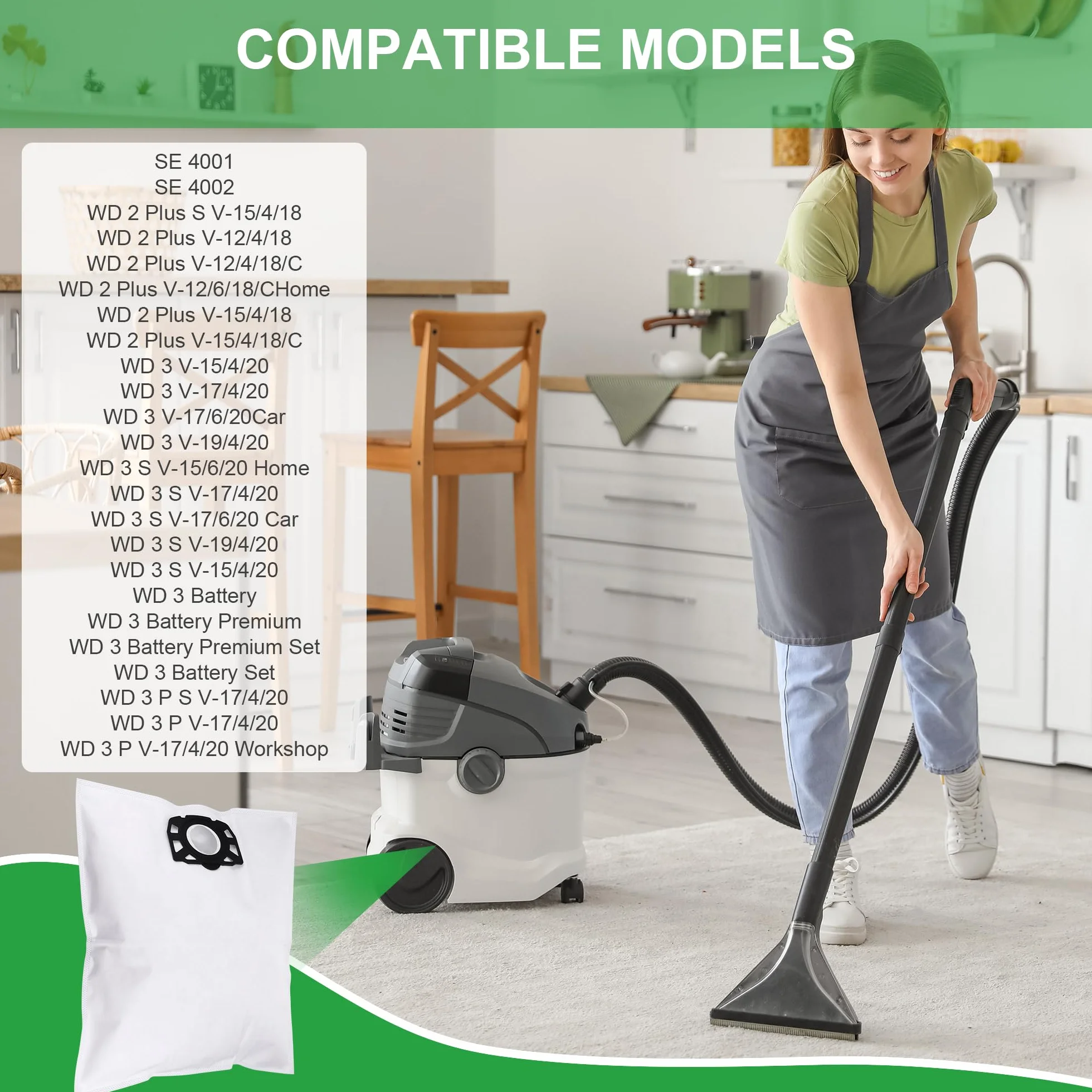 Worki do odkurzacza Karcher WD2 Plus Hoover, trwałe worki do odkurzacza na mokro i na sucho do akumulatorów Karcher WD 3, KWD 1, 2, 3, MV 3, WD 3.200 do WD 3.800 M, SE 4001 4002 18 szt