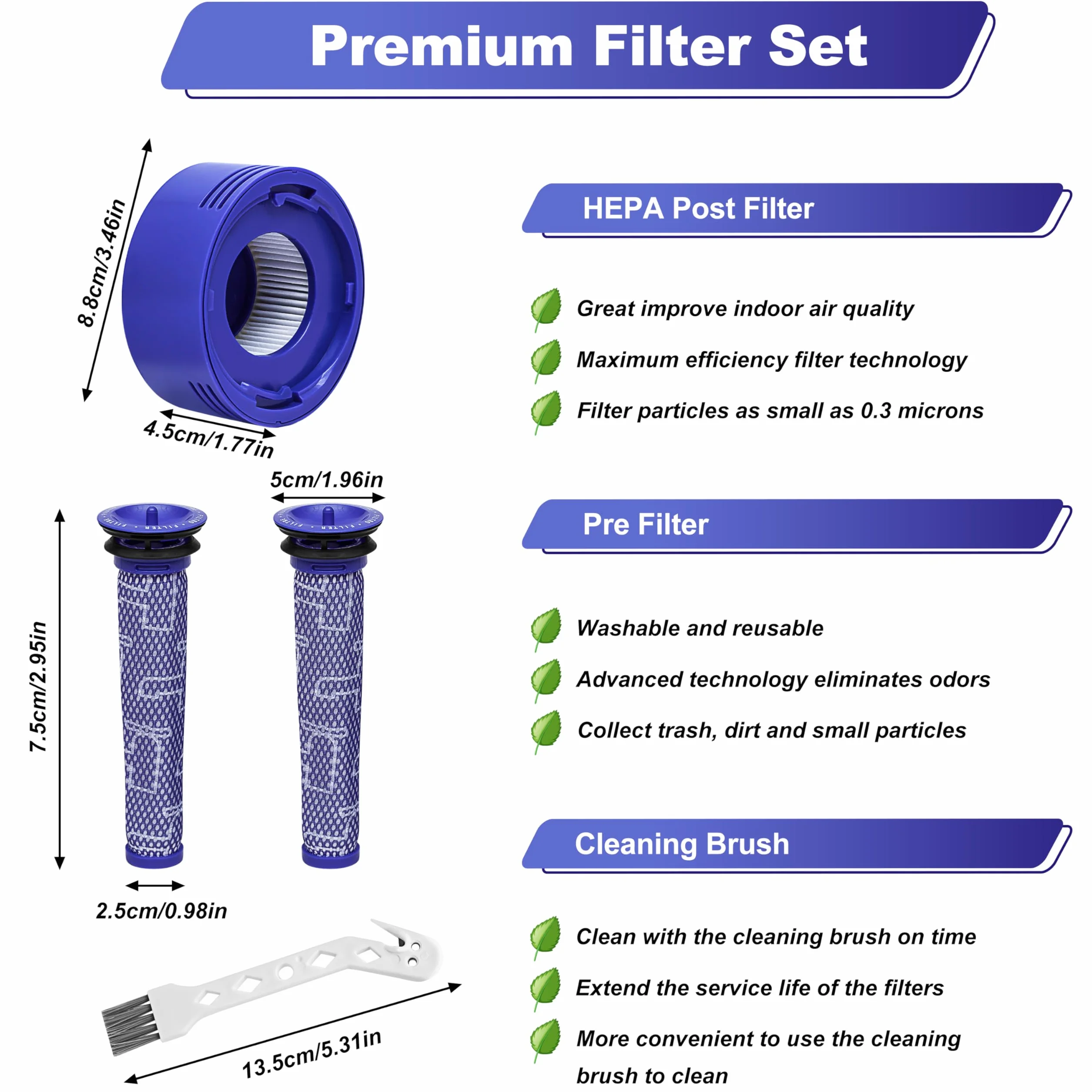 1 filtr wstępny i 1 zestaw zastępczy filtra końcowego do odkurzacza bezprzewodowego Dyson V7, V8 Animal i V8 Absolute, zastępuje część # 965661-01 i 967478-01 - 2 filtry z 1 szczotką