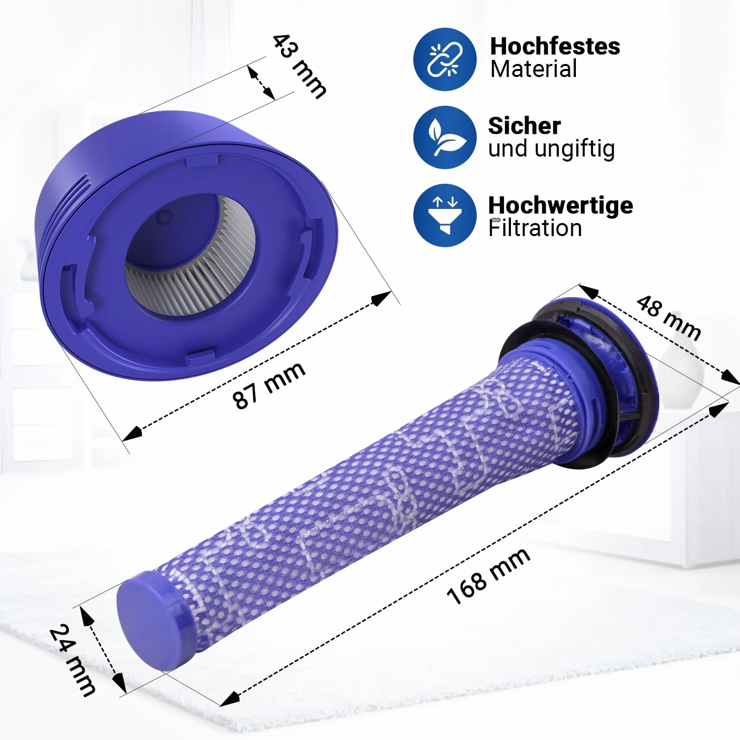 VIOKS Zestaw 2 filtrów przedsilnika zamiennego do odkurzacza Dysоn 965661-01 + 2 x filtr wylotowy do filtra Dysоn Hepa 967478-01 + szczotka - filtr do odkurzacza V7 V8 Absolute Motorhead Animal