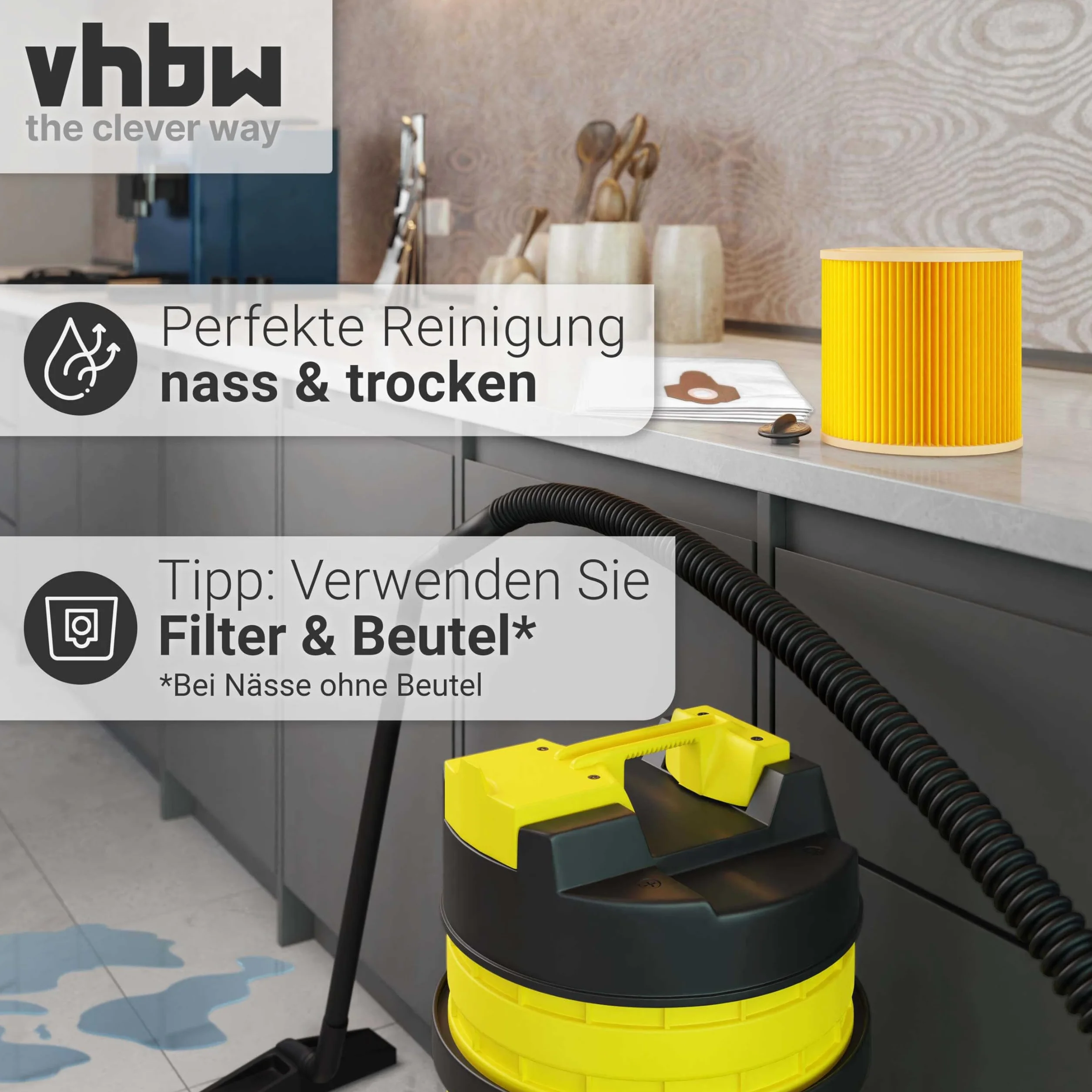 vhbw 3 x wkłady filtrujące do odkurzacza Kärcher MV 3 Premium, MV 3 P Extension Kit jak 6.414-552.0.