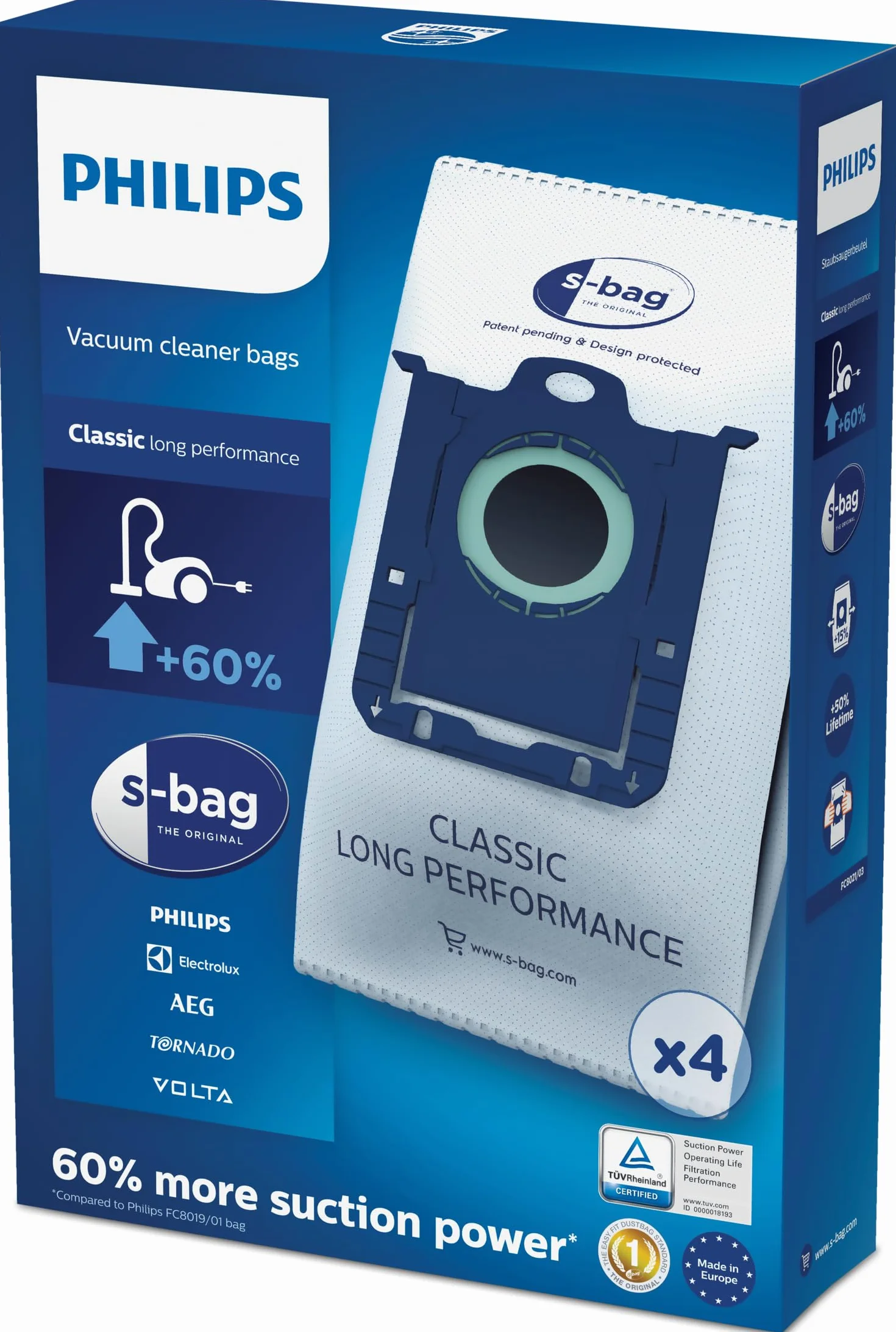 Philips FC8021 03 -S-Bag Jednorazowe worki na kurz do odkurzaczy cylindrycznych (4 szt.)