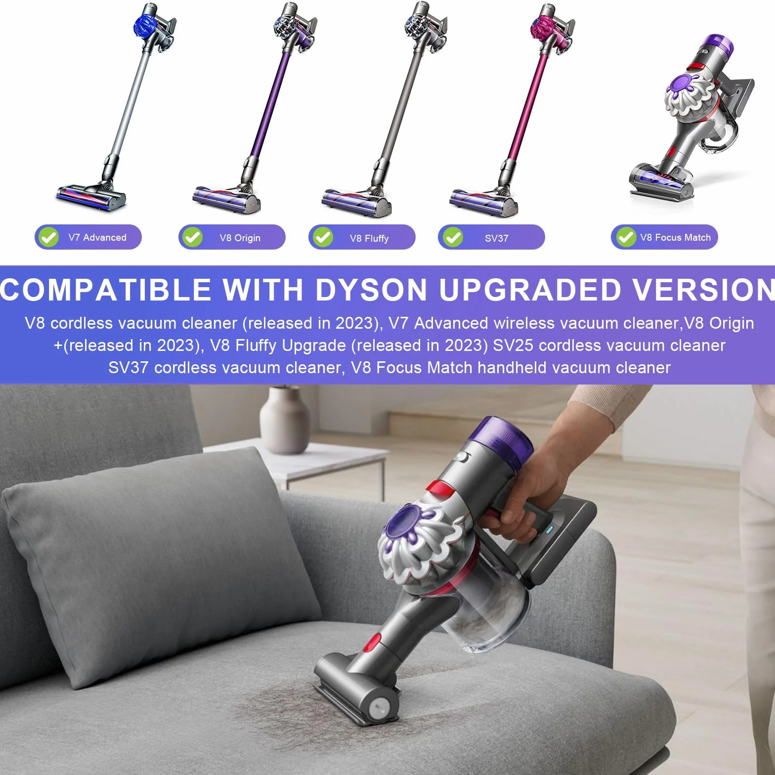 Filtr do odkurzacza Dyson V8 – 5 szt. (2 filtry HEPA + 2 filtry wstępne + 1 szczotka) – kompatybilny z Dyson V8 Animal/Absolute/Motorhead – model 965661-05/967478-05