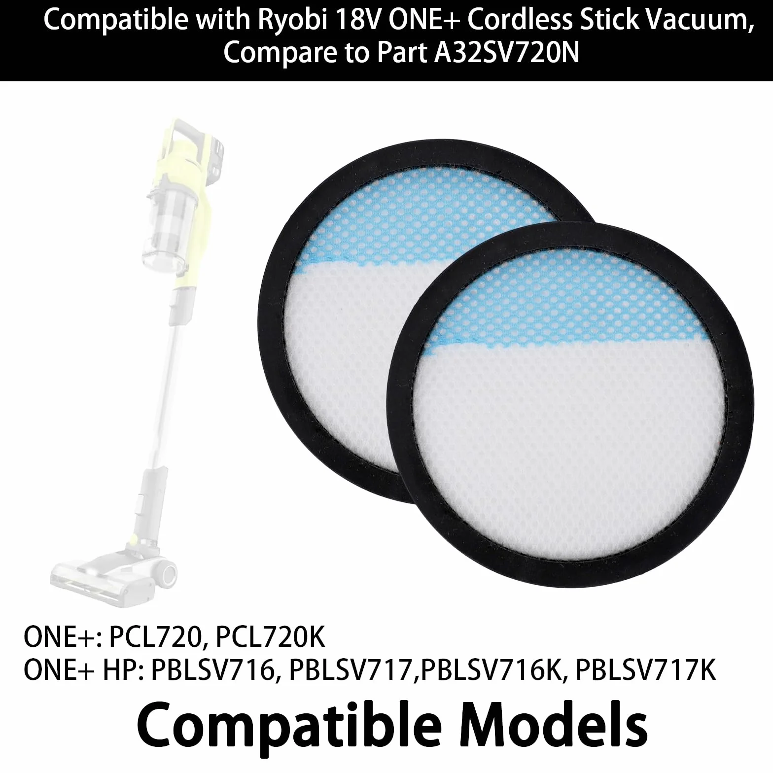 2szt Filtrów Zamiennych Odkurzacza do Ryobi, Zmywalny i Wielokrotnego Użytku Filtr Zamienny do Odkurzacza Kompatybilnych z Ryobi 18 V ONE+ Odkurzaczem Pionowym PCL720