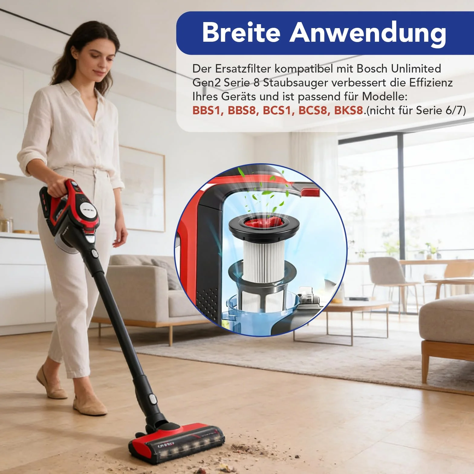 2 filtry zamienne kompatybilne z odkurzaczem Bosch Unlimited Gen2 Series 8, z 1 osłoną sieciową i szczotką do czyszczenia filtra odkurzacza Bosch, 12036642, 12023349 filtr HEPA (nie do serii 6/7)