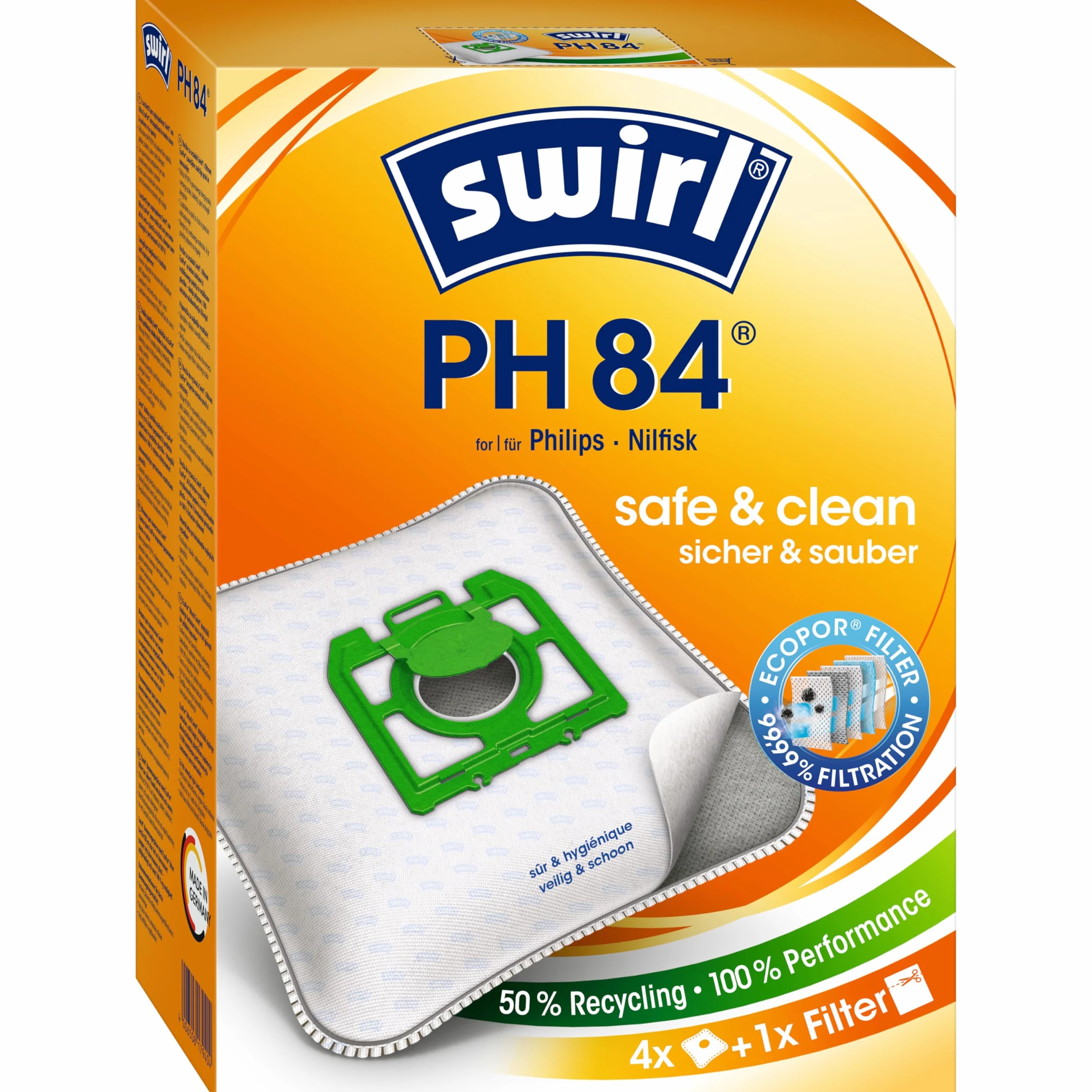 Swirl® PH 84 EcoPor® worki do odkurzacza Philips i Nilfisk, 4 worki, białe