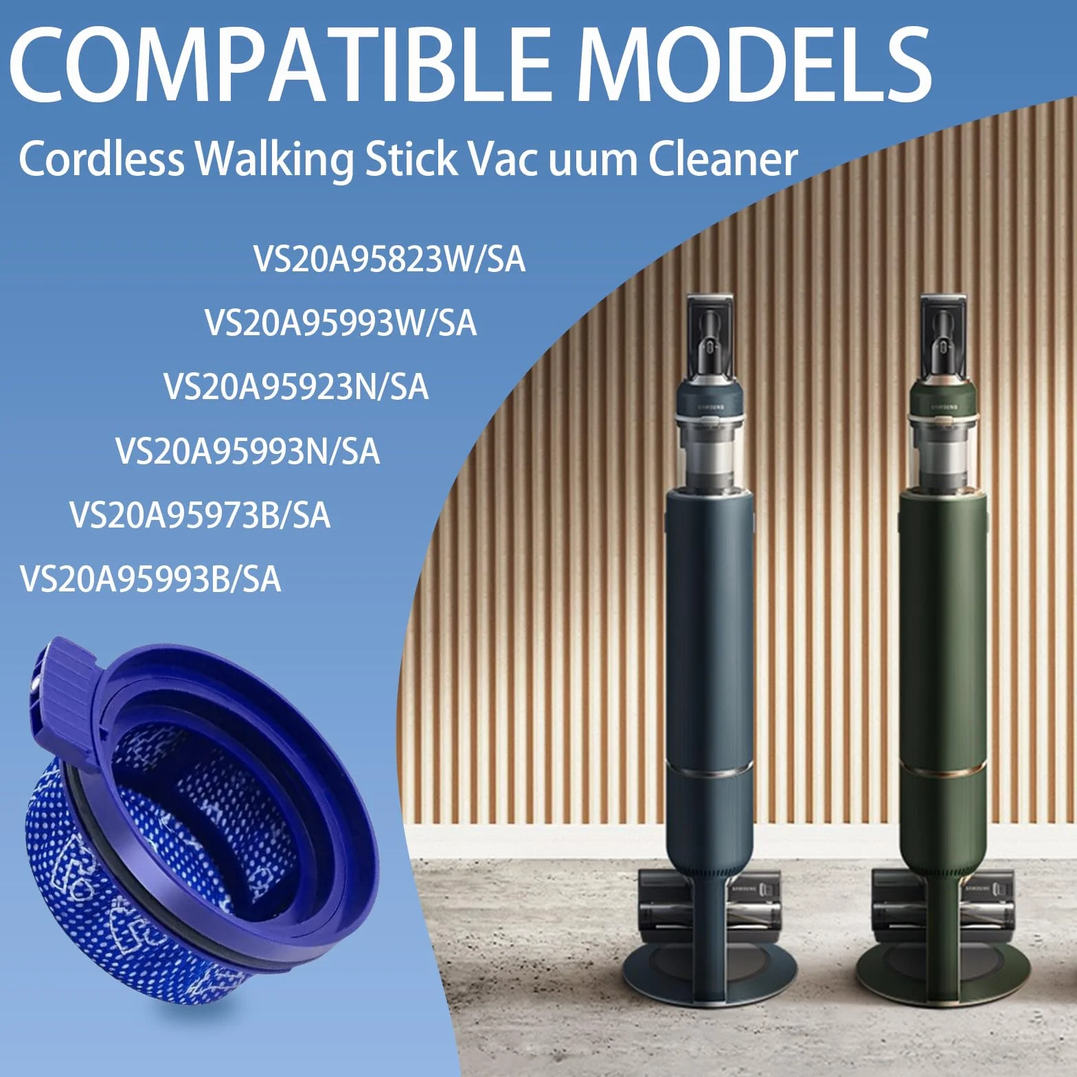 Zestaw 2 filtrów do odkurzacza, zmywalny mikrofiltr, akcesoria do filtrów do odkurzacza, kompatybilne z Samsung Bespoke VS20A95923W, VS20A95823W/SA, VS20A95993W/SA, VS20A95973B/SA