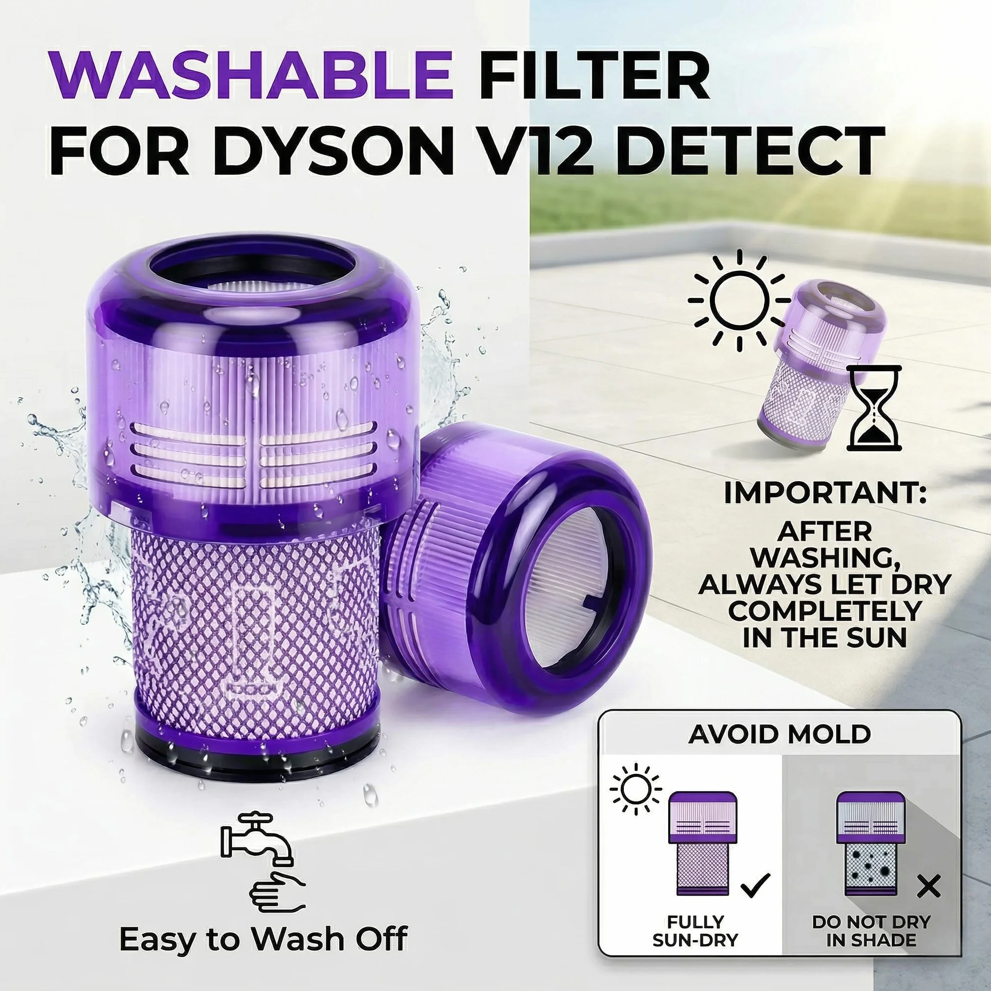 2 sztuki filtrów do Dyson V12, filtr do Dyson V12 Slim Absolute Total Clean/Extra/Fluffy Vacuum Cleaner akcesoria do mycia części zamiennych części 971517-01