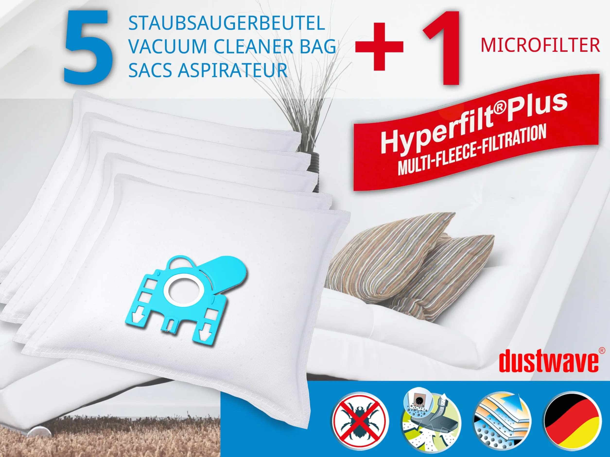 Dustwave® 5 worków do odkurzacza Miele Compact C2 Cat & Dog Powerline - bardzo wydajne, wielowarstwowa mikrowłóknina z higienicznym zamknięciem - Made in Germany