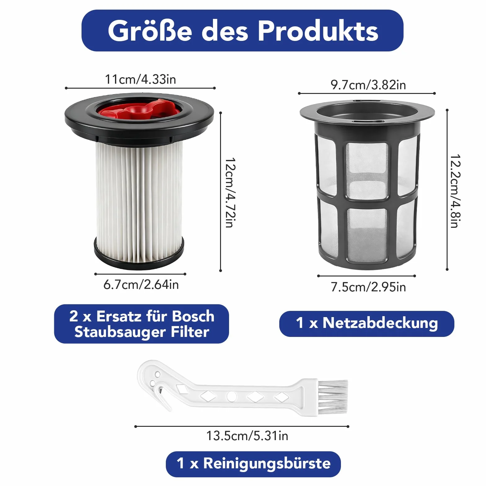 2 filtry zamienne kompatybilne z odkurzaczem Bosch Unlimited Gen2 Series 8, z 1 osłoną sieciową i szczotką do czyszczenia filtra odkurzacza Bosch, 12036642, 12023349 filtr HEPA (nie do serii 6/7)