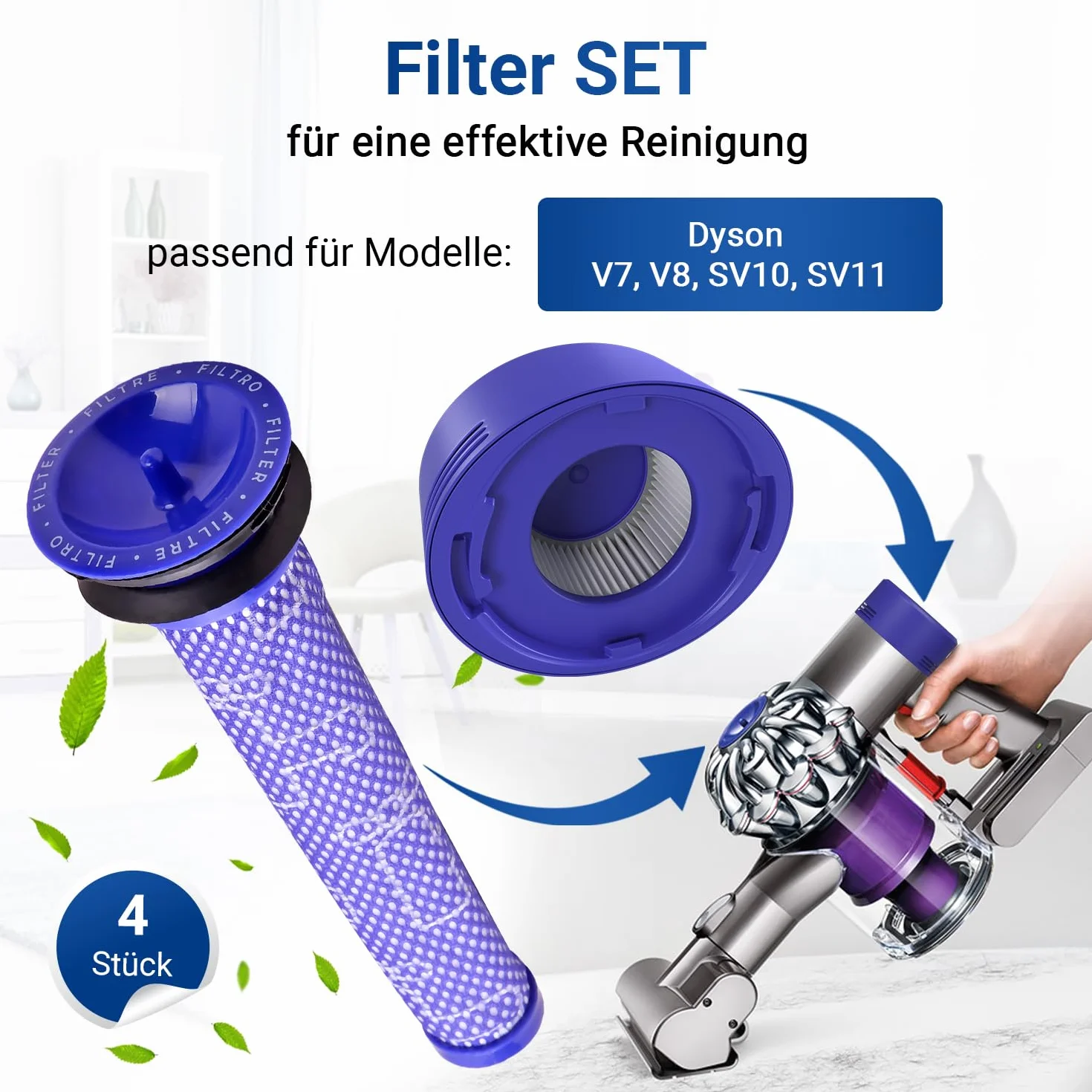 VIOKS Zestaw 2 filtrów przedsilnika zamiennego do odkurzacza Dysоn 965661-01 + 2 x filtr wylotowy do filtra Dysоn Hepa 967478-01 + szczotka - filtr do odkurzacza V7 V8 Absolute Motorhead Animal