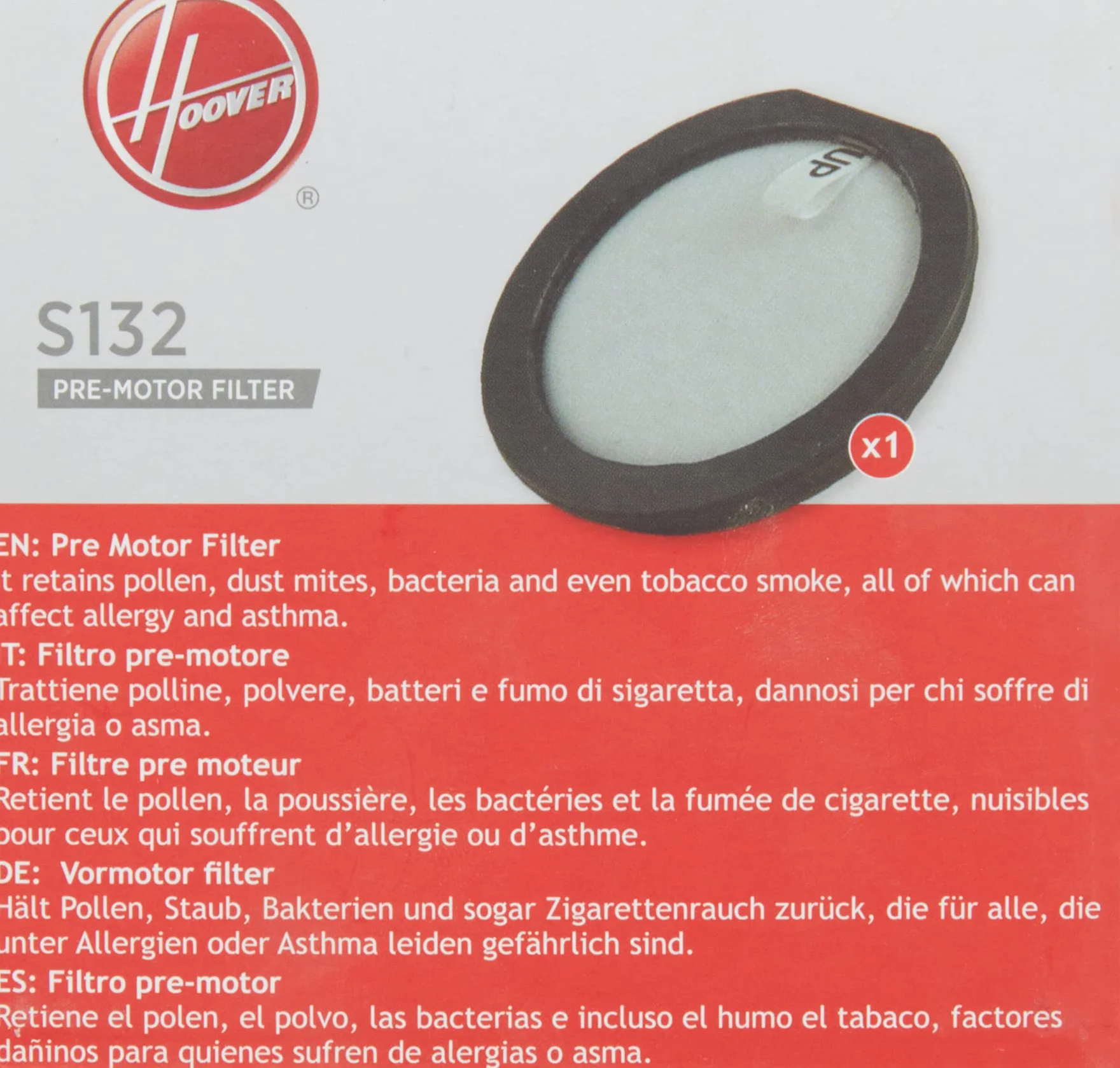Hoover S132 Filtr do Odkurzaczy Pionowych, Czarny, 9.5 x 2.31 x 9.5 cm