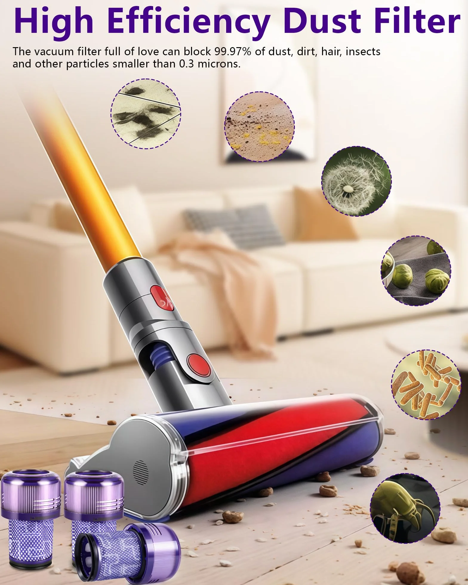 3-pak kompatybilnych filtrów HEPA do Dyson V12 Detect Slim – Washable V12 Vacuum Filter for Absolute, Extra, Total Clean & Fluffy Models – zamienniki części 971517-01