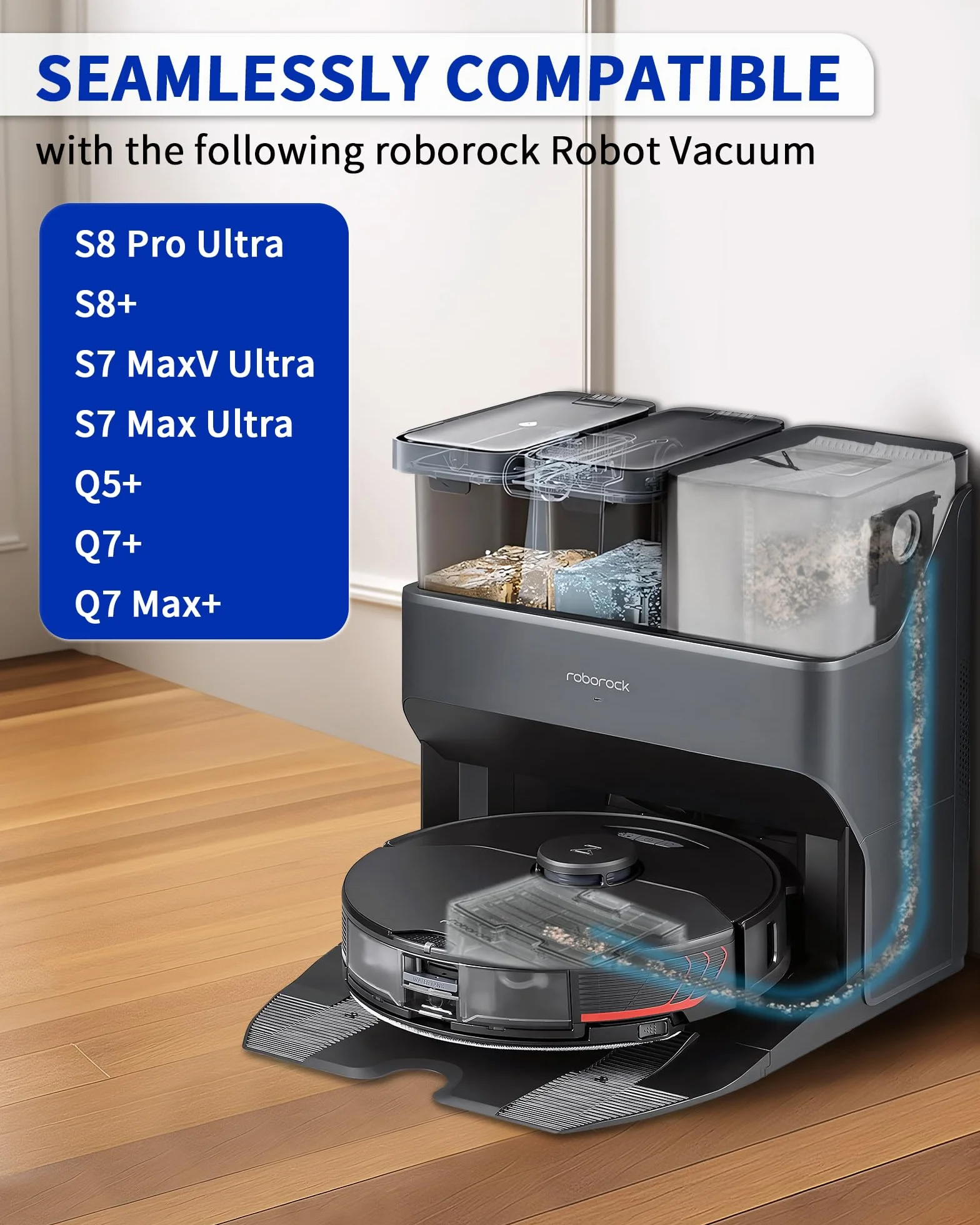 Wielokrotnego użytku torby do odkurzaczy Roborock S8+/S8 Pro Ultra/S7 MaxV Ultra/S7 Pro Ultra/Q8 Max+/Q7 Max+/Q7+/Q7 M5+/Q5 MAx+/Q5 Pro+/Q5+ Odkurzacz Stacja odsysająca Torba Zestaw zamienne (3 sztuki