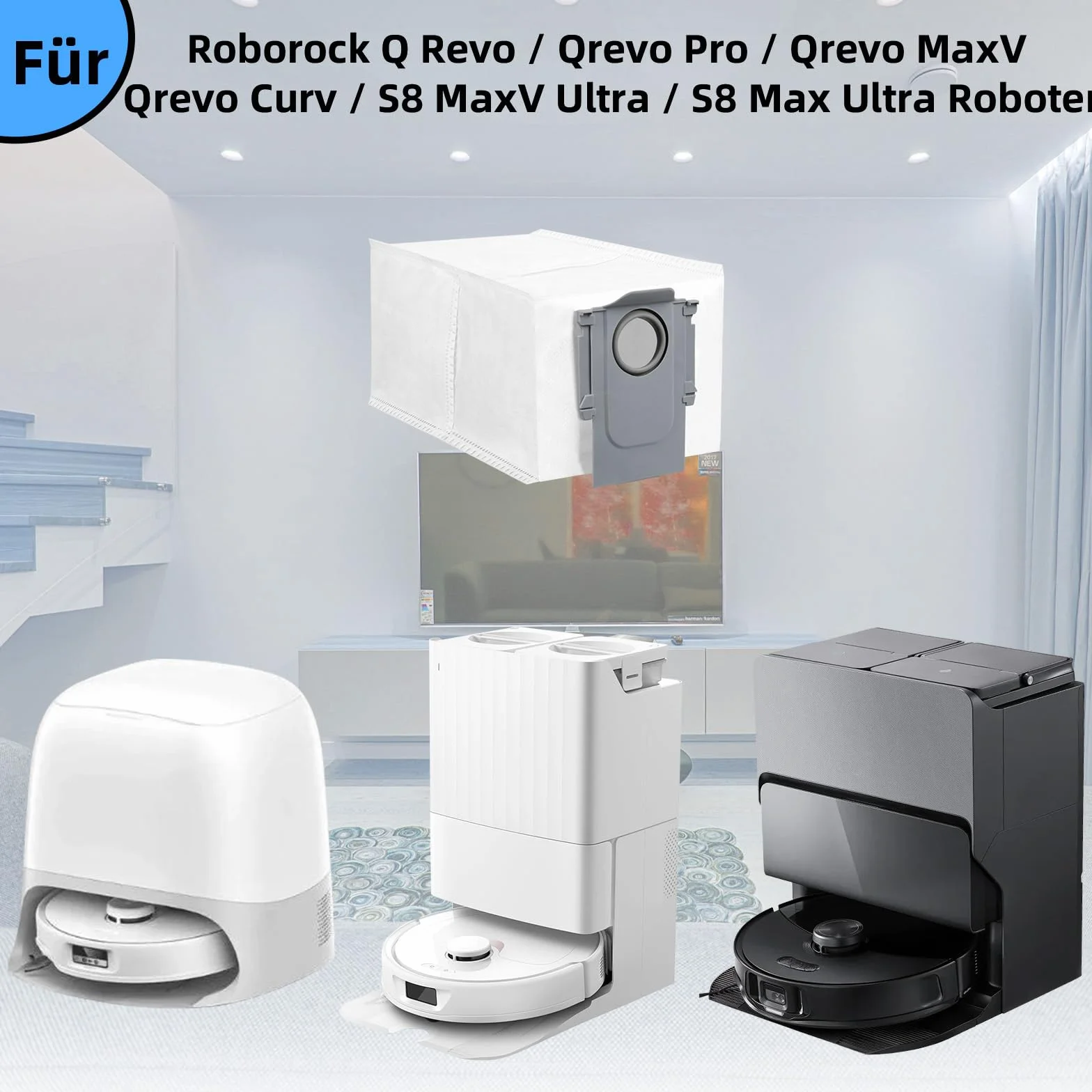 8 sztuk worków do odkurzacza dla Roborock Saros 10R / Q Revo/Qrevo Pro/Qrevo MaxV/Qrevo Curv/Qrevo Master / S8 MaxV Ultra / S8 Max Ultra, pojemność 2,7L, części zamienne do odkurzaczy