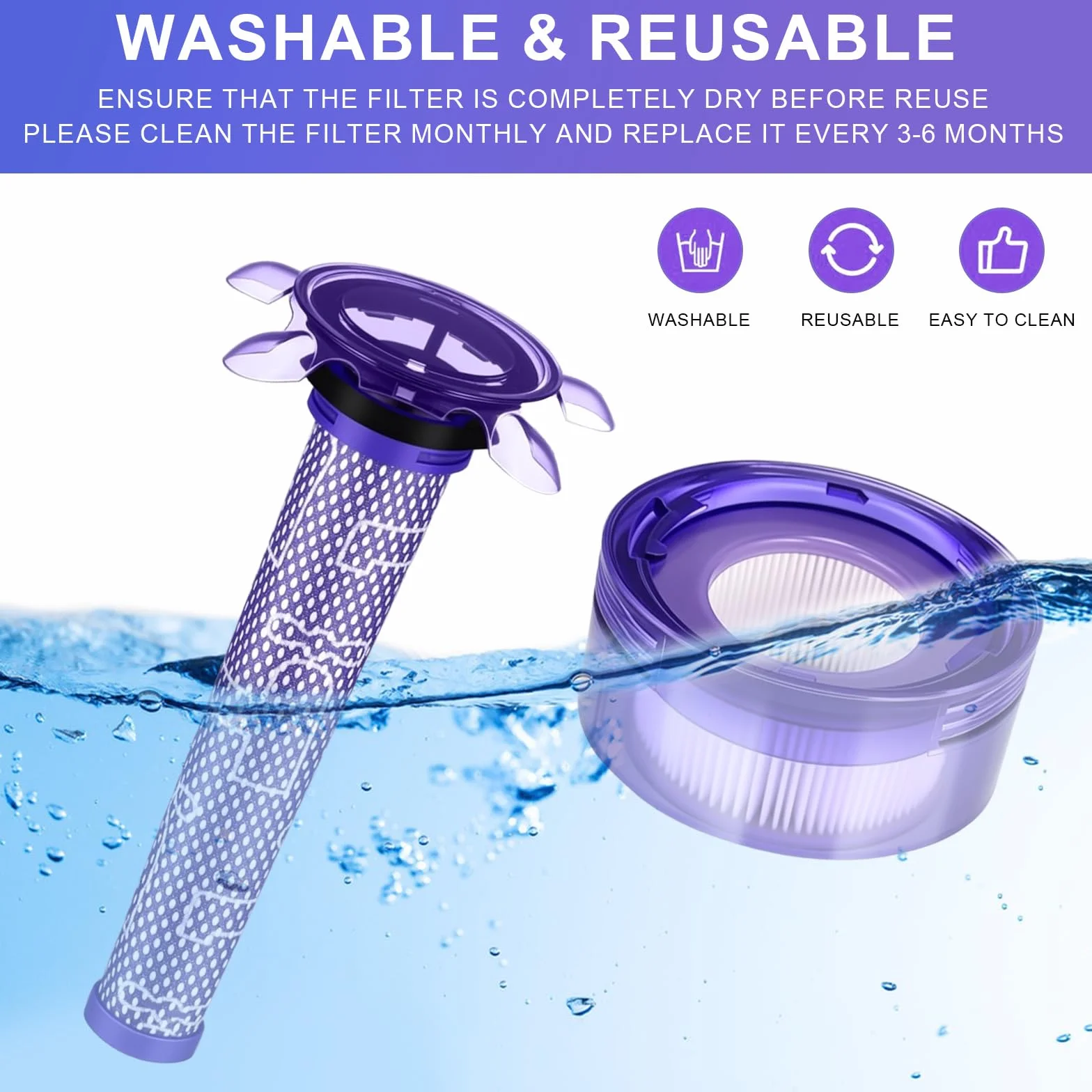 Filtr do odkurzacza Dyson V8 – 5 szt. (2 filtry HEPA + 2 filtry wstępne + 1 szczotka) – kompatybilny z Dyson V8 Animal/Absolute/Motorhead – model 965661-05/967478-05