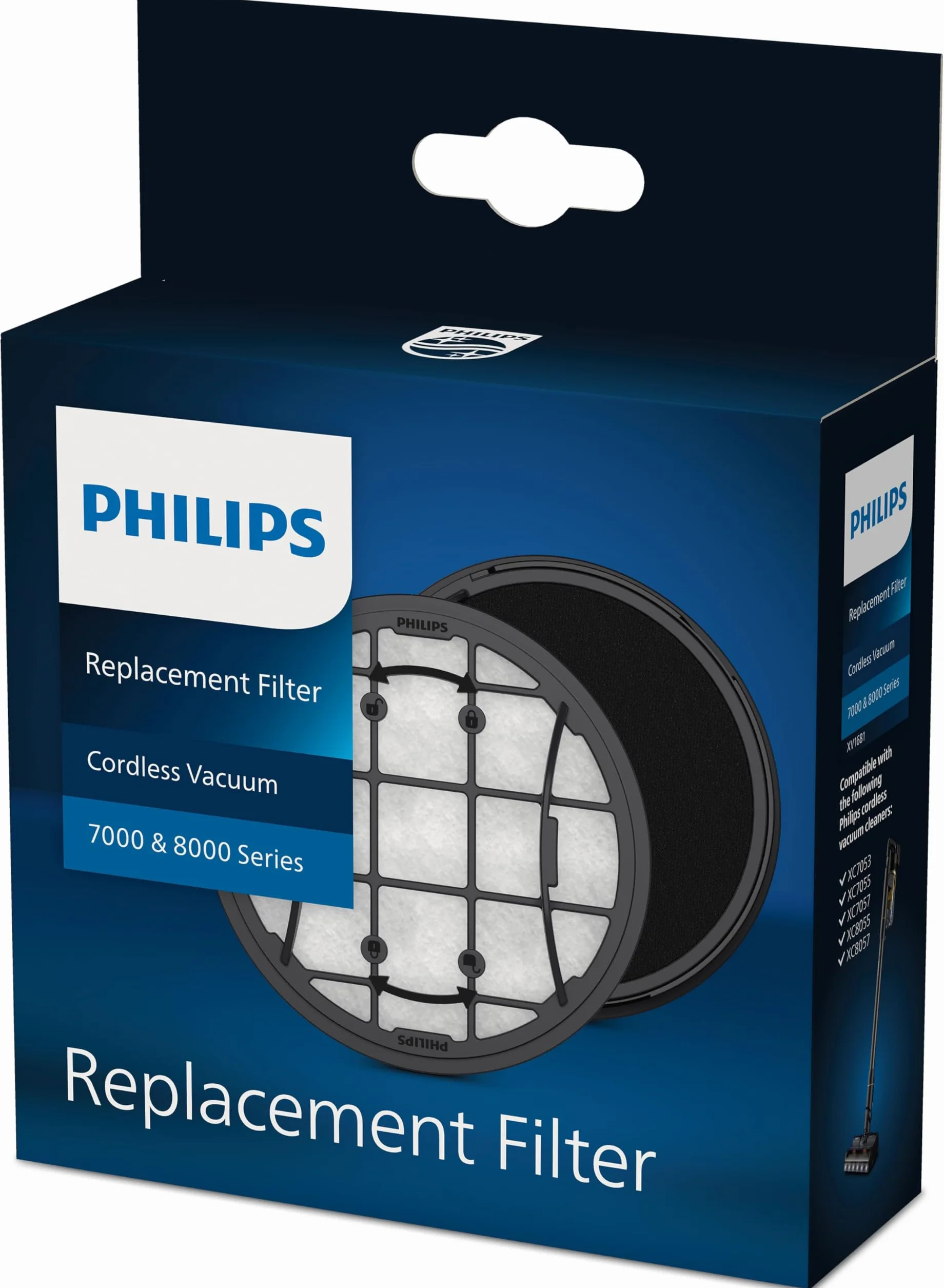 Philips Oryginalny bezprzewodowy filtr VC serii 7000 & 8000 i 8000, z pianki do mycia i ssący z ramą, kompatybilny z: XC7053, XC7055, XC7057, XC8055, XC8057 (XV1681/01)