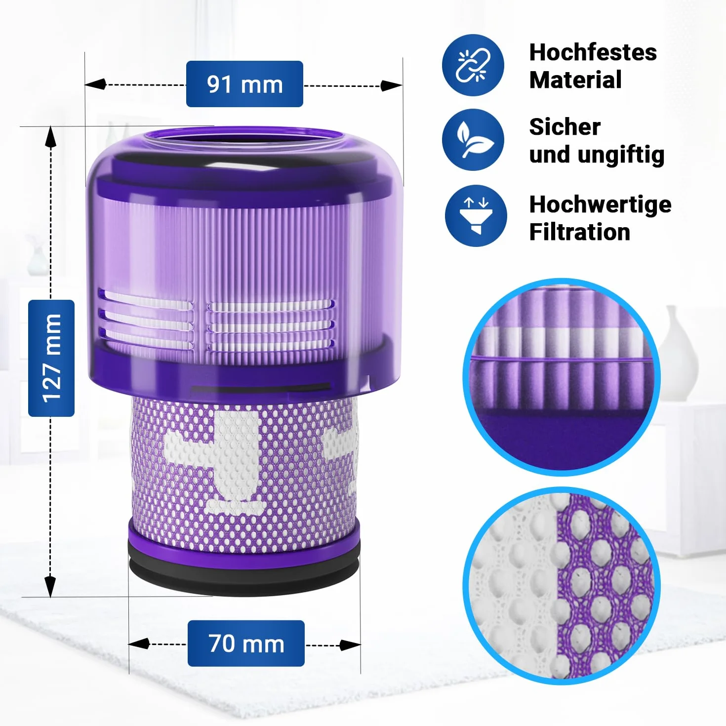 VIOKS Zestaw filtrów do odkurzacza 2 x zamiennik filtra Dyson 970013-02 97001302 + szczotka do czyszczenia - filtr do odkurzacza V11 V15 SV14 SV17 SV22 Detect Animal Absolute Extra Pro Torque Drive