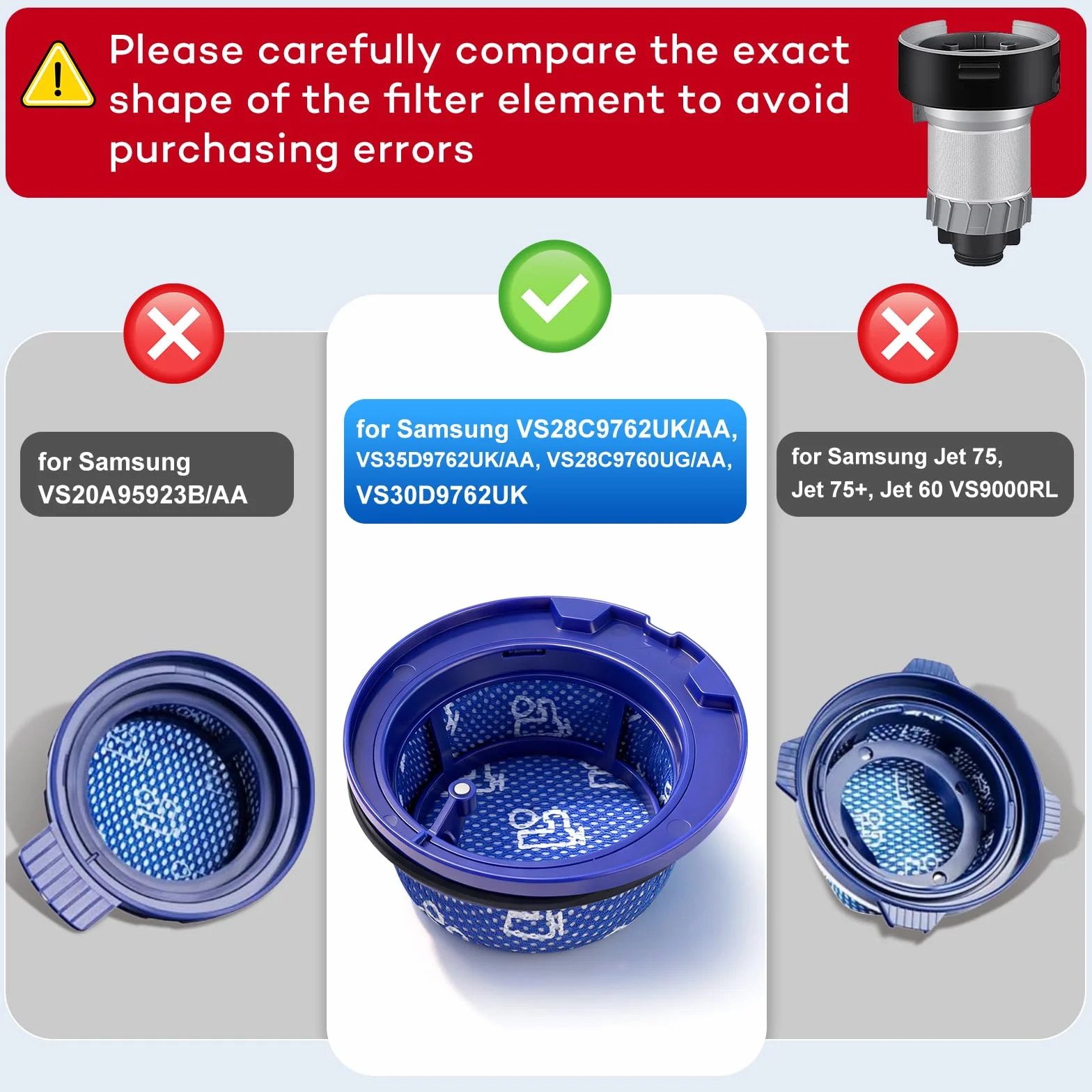 Zmywalny filtr do Samsung Bespoke Jet Al UItra bezprzewodowy odkurzacz do odkurzacza akcesoria do VS28C9762UK/AA, VS35D9762UK/AA, VS28C9760UG/AA, VS30D9762UK
