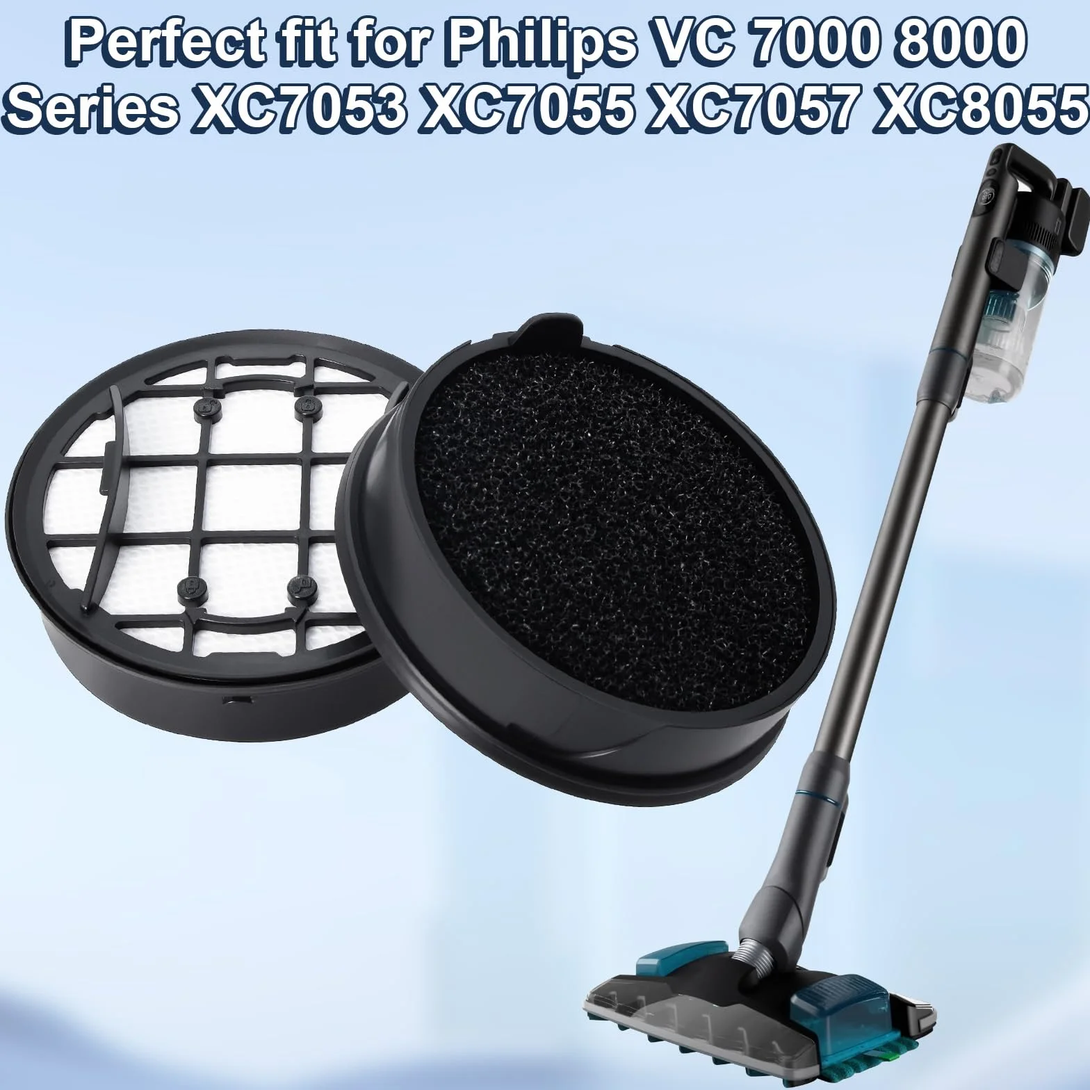 Hepa Filter zamienny dla Philips VC 7000 8000 Series XC7053 XC7055 XC7057 XC8055 Odkurzacz bezprzewodowy, 4 zamiennych filtrów Wytrzymały i można go myć