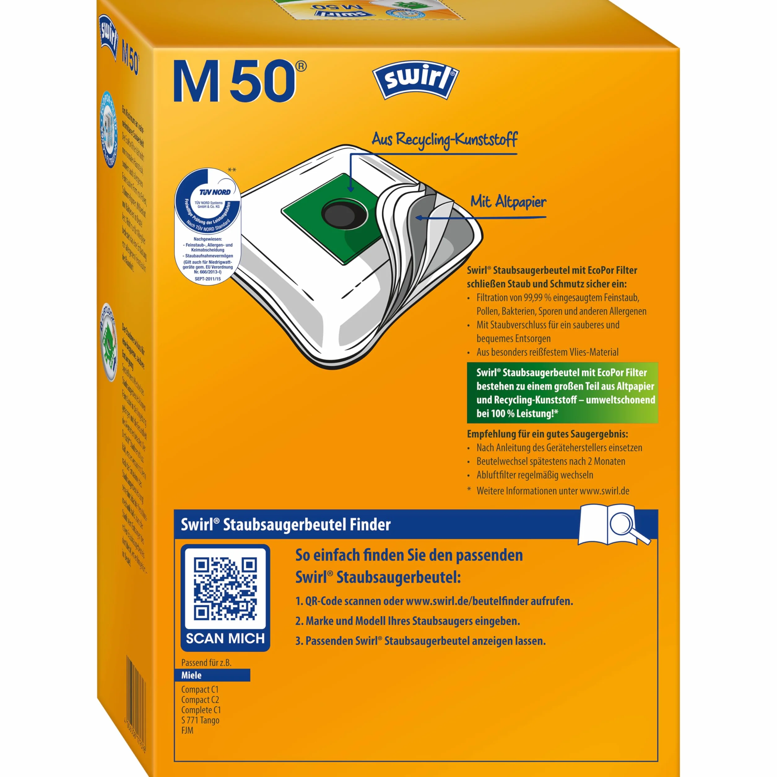 Swirl M 50 Worki do Odkurzacza, Biały/Zielony, 4 sztuki