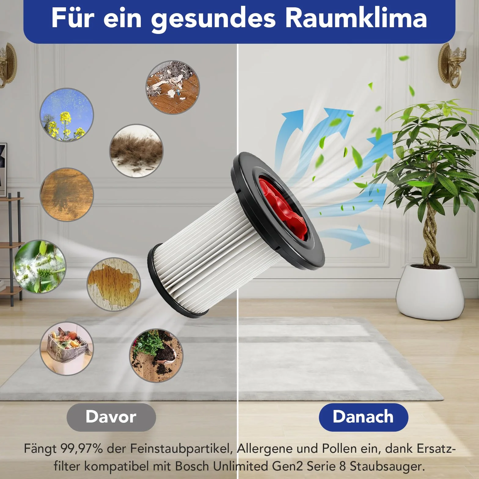 2 filtry zamienne kompatybilne z odkurzaczem Bosch Unlimited Gen2 Series 8, z 1 osłoną sieciową i szczotką do czyszczenia filtra odkurzacza Bosch, 12036642, 12023349 filtr HEPA (nie do serii 6/7)
